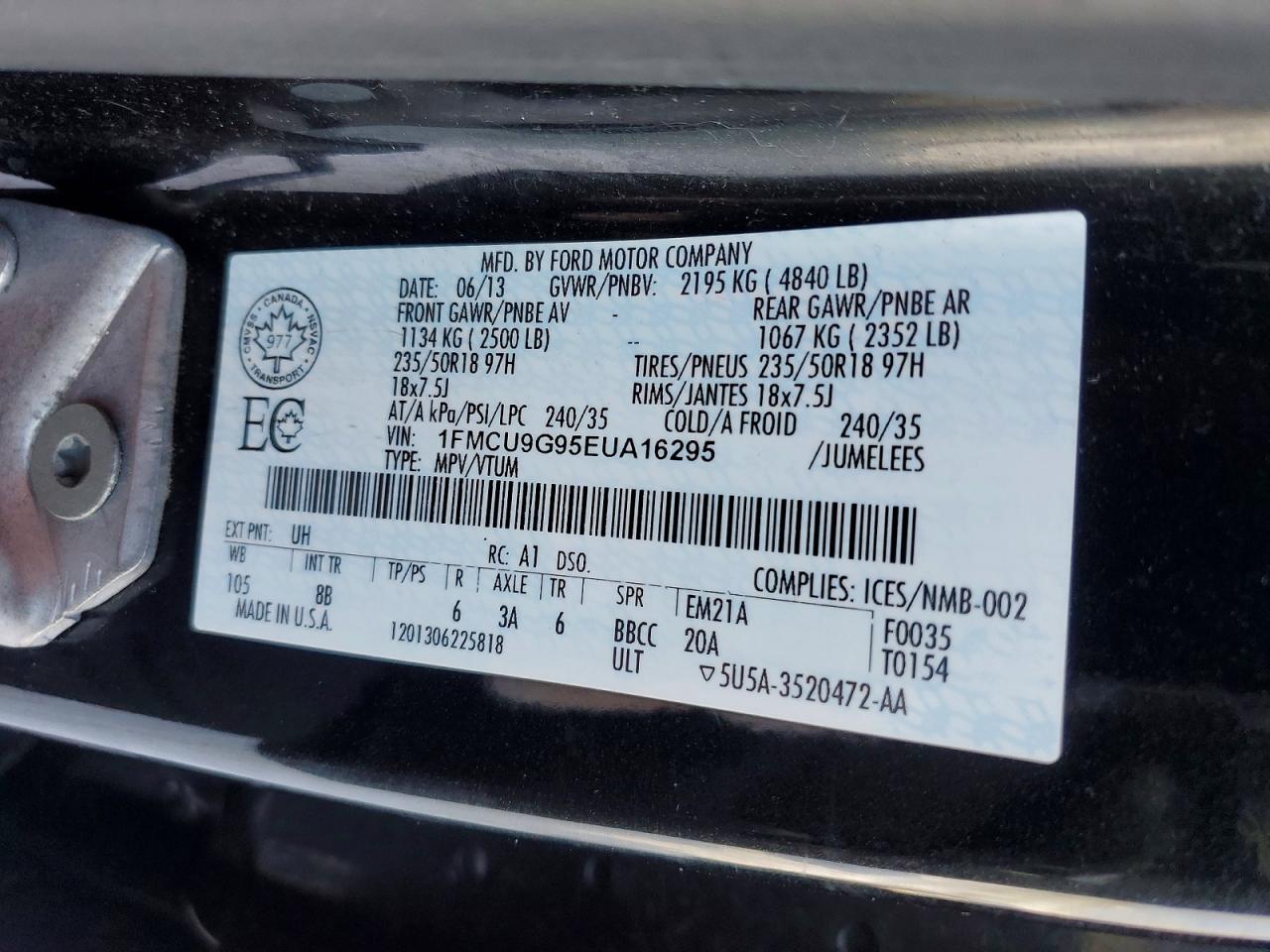 2014 Ford Escape Se Black vin: 1FMCU9G95EUA16295