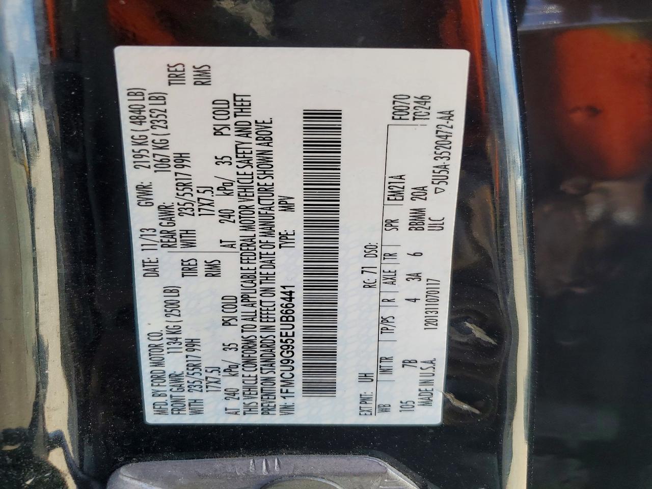 2014 Ford Escape Se Black vin: 1FMCU9G95EUB66441