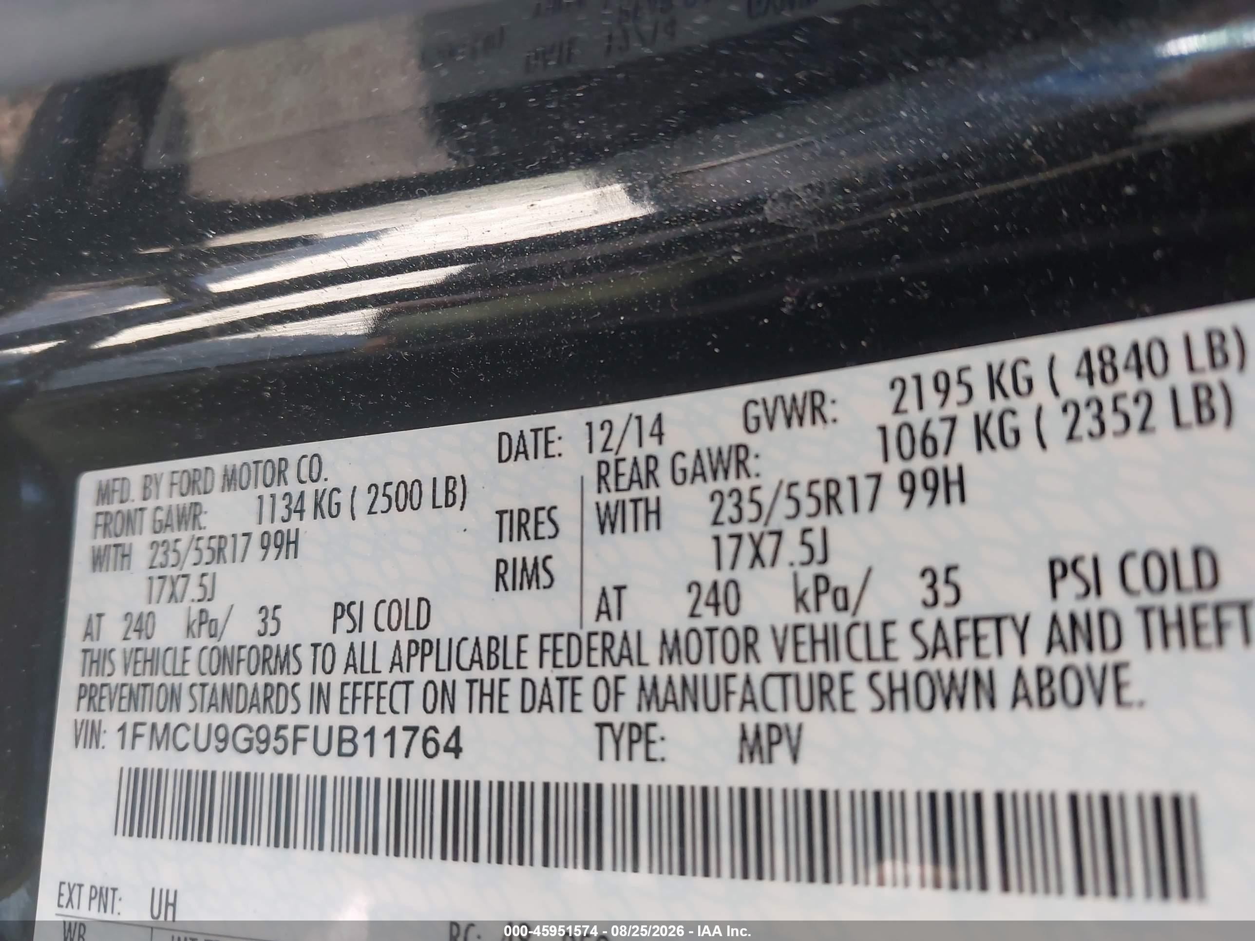 2015 Ford Escape Se Black vin: 1FMCU9G95FUB11764