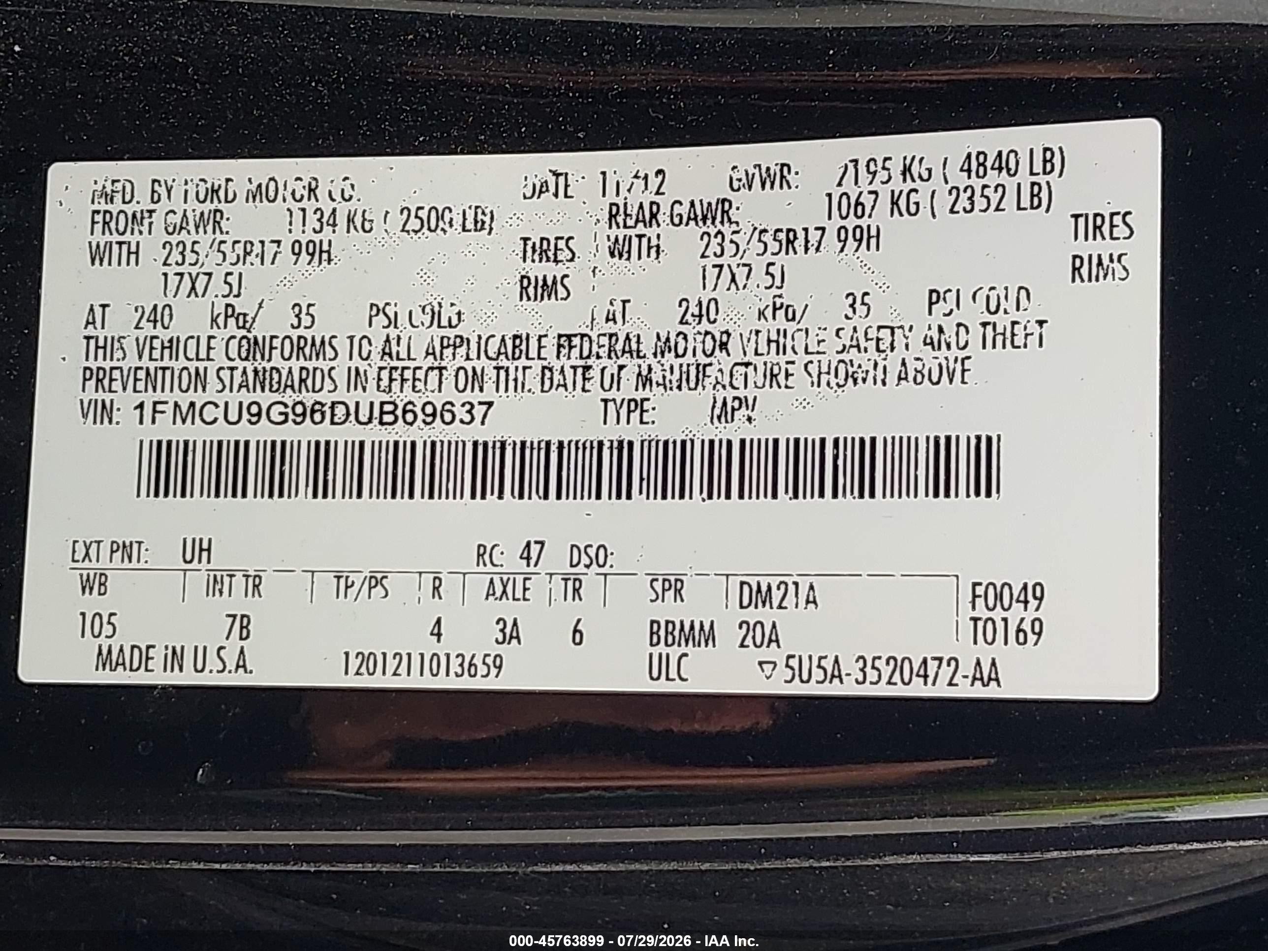 2013 Ford Escape Se Black vin: 1FMCU9G96DUB69637