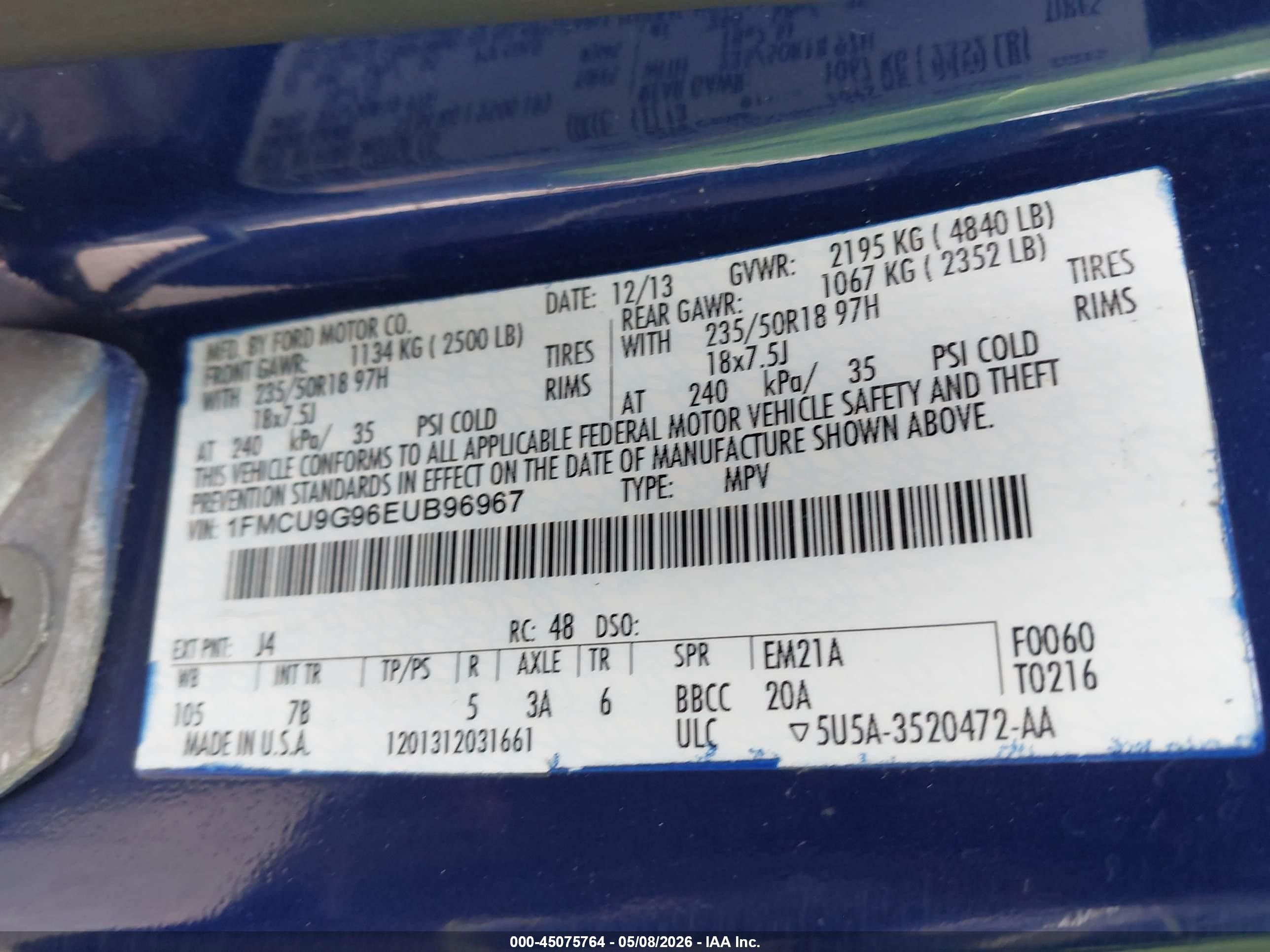 2014 Ford Escape Se Blue vin: 1FMCU9G96EUB96967