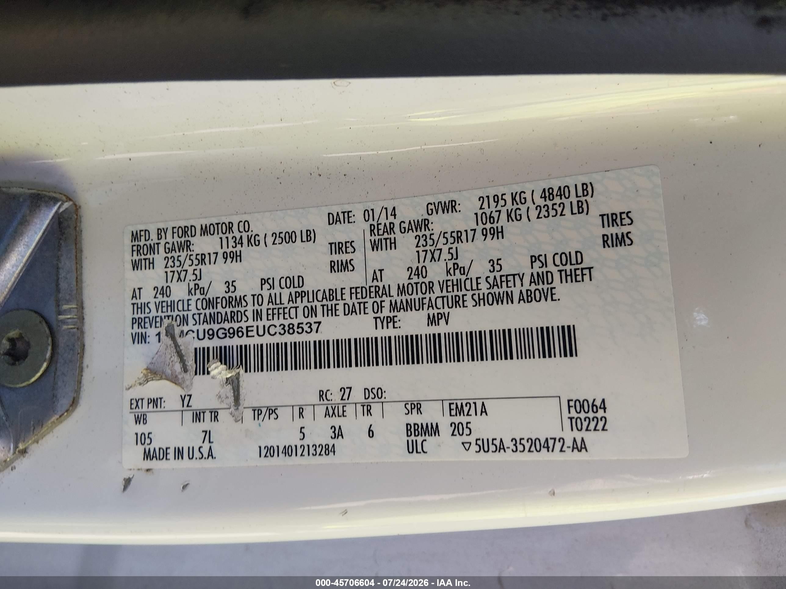 2014 Ford Escape Se White vin: 1FMCU9G96EUC38537