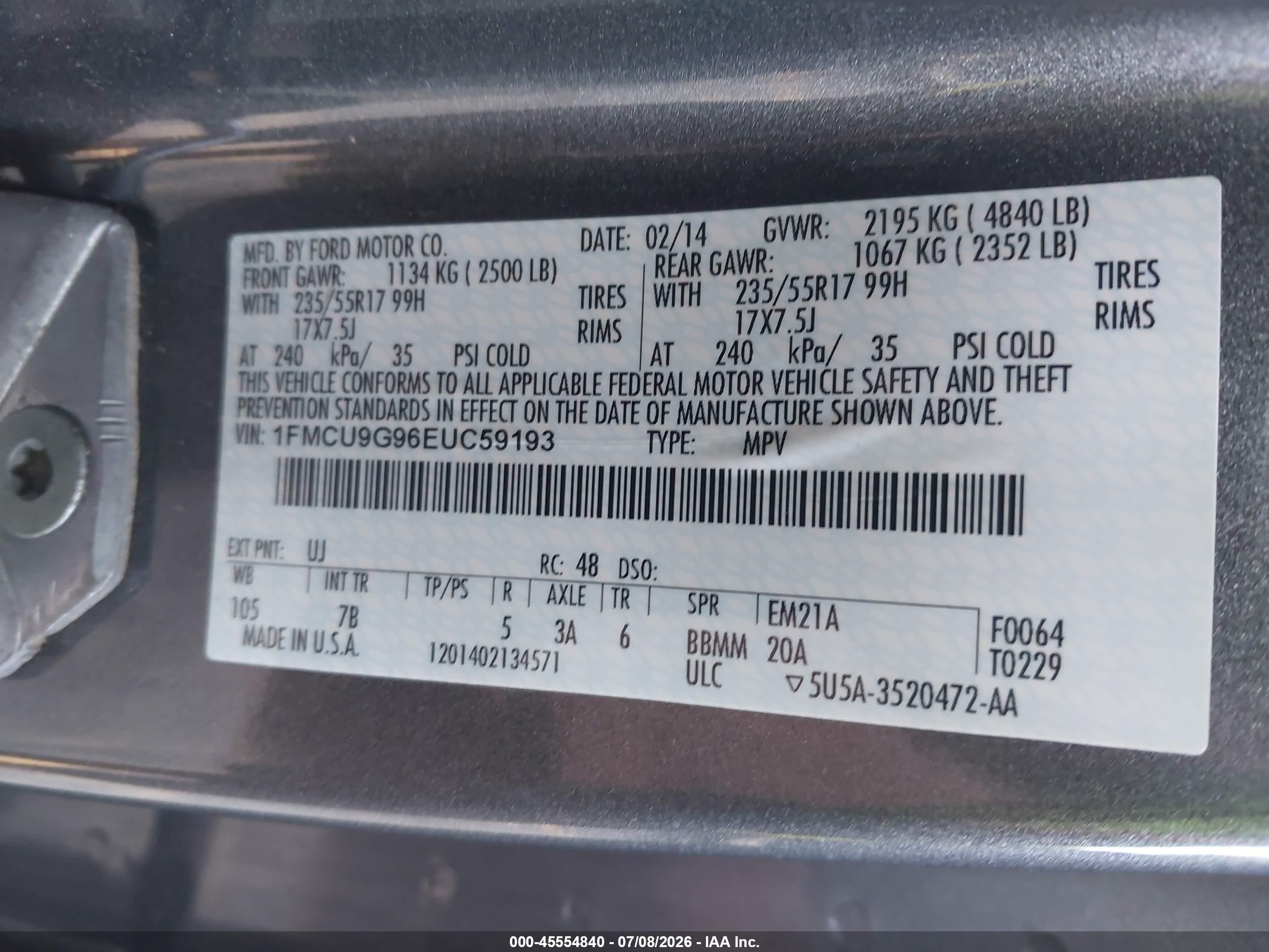 2014 Ford Escape Se Серый vin: 1FMCU9G96EUC59193