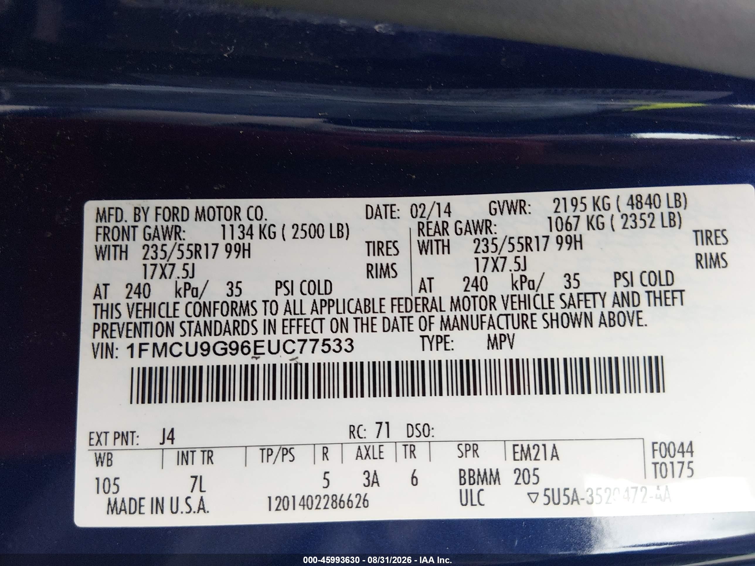 2014 Ford Escape Se Blue vin: 1FMCU9G96EUC77533