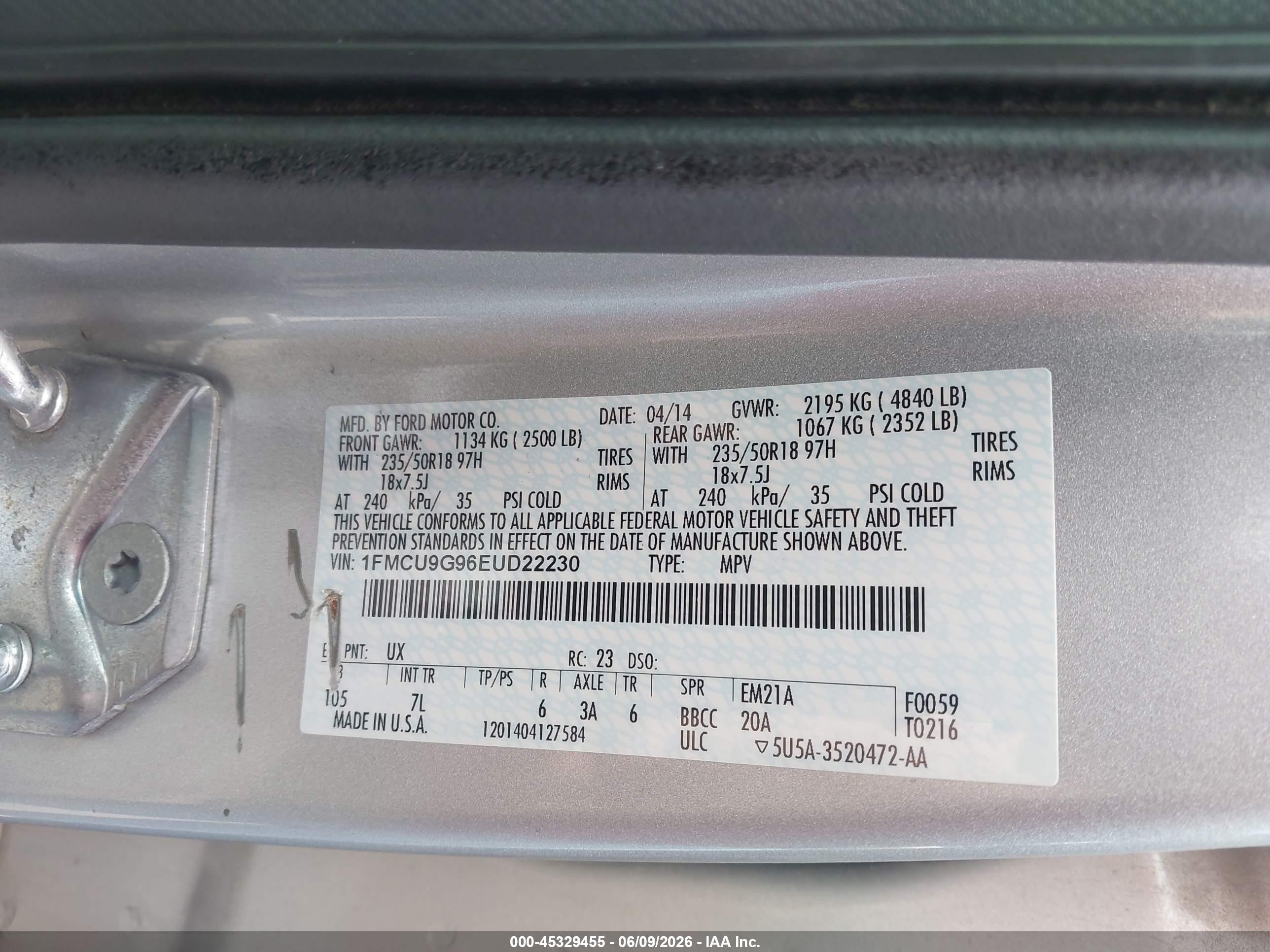 2014 Ford Escape Se Silver vin: 1FMCU9G96EUD22230