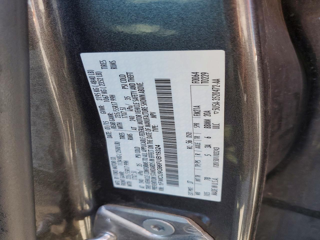 2015 Ford Escape Se Серый vin: 1FMCU9G96FUB19324