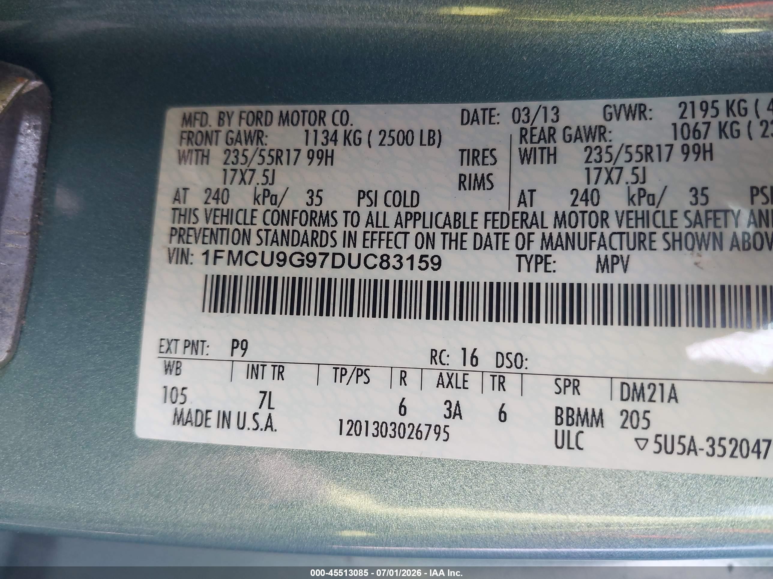 2013 Ford Escape Se Light Blue vin: 1FMCU9G97DUC83159