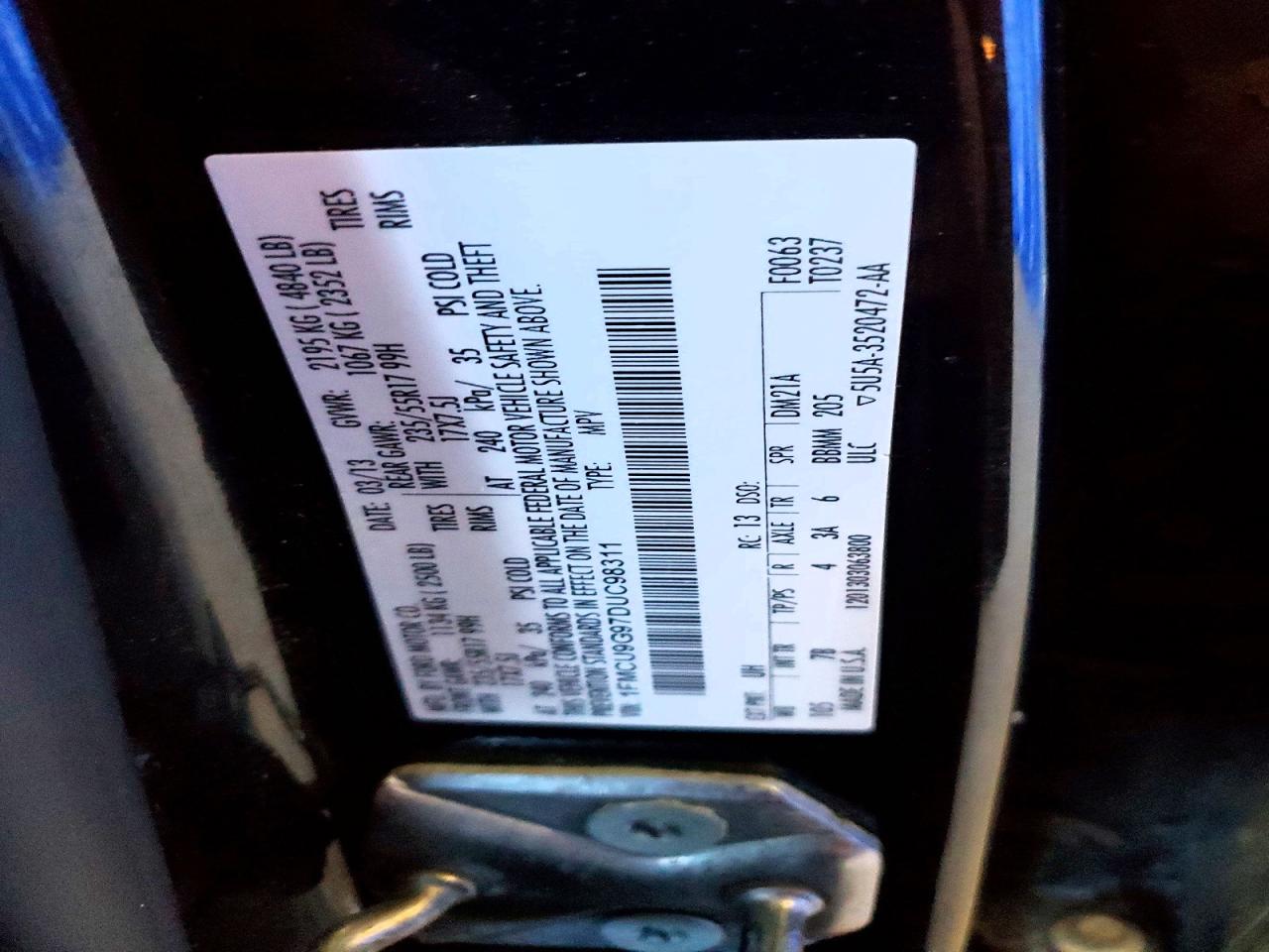 2013 Ford Escape Se Black vin: 1FMCU9G97DUC98311
