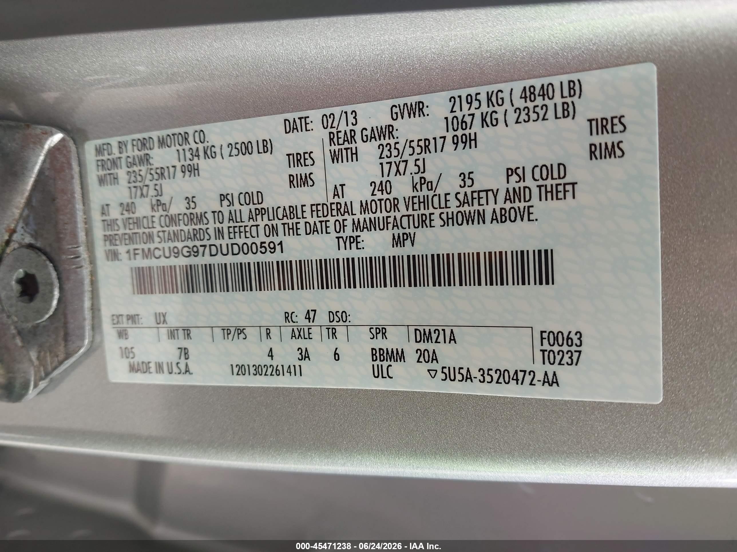 2013 Ford Escape Se Silver vin: 1FMCU9G97DUD00591