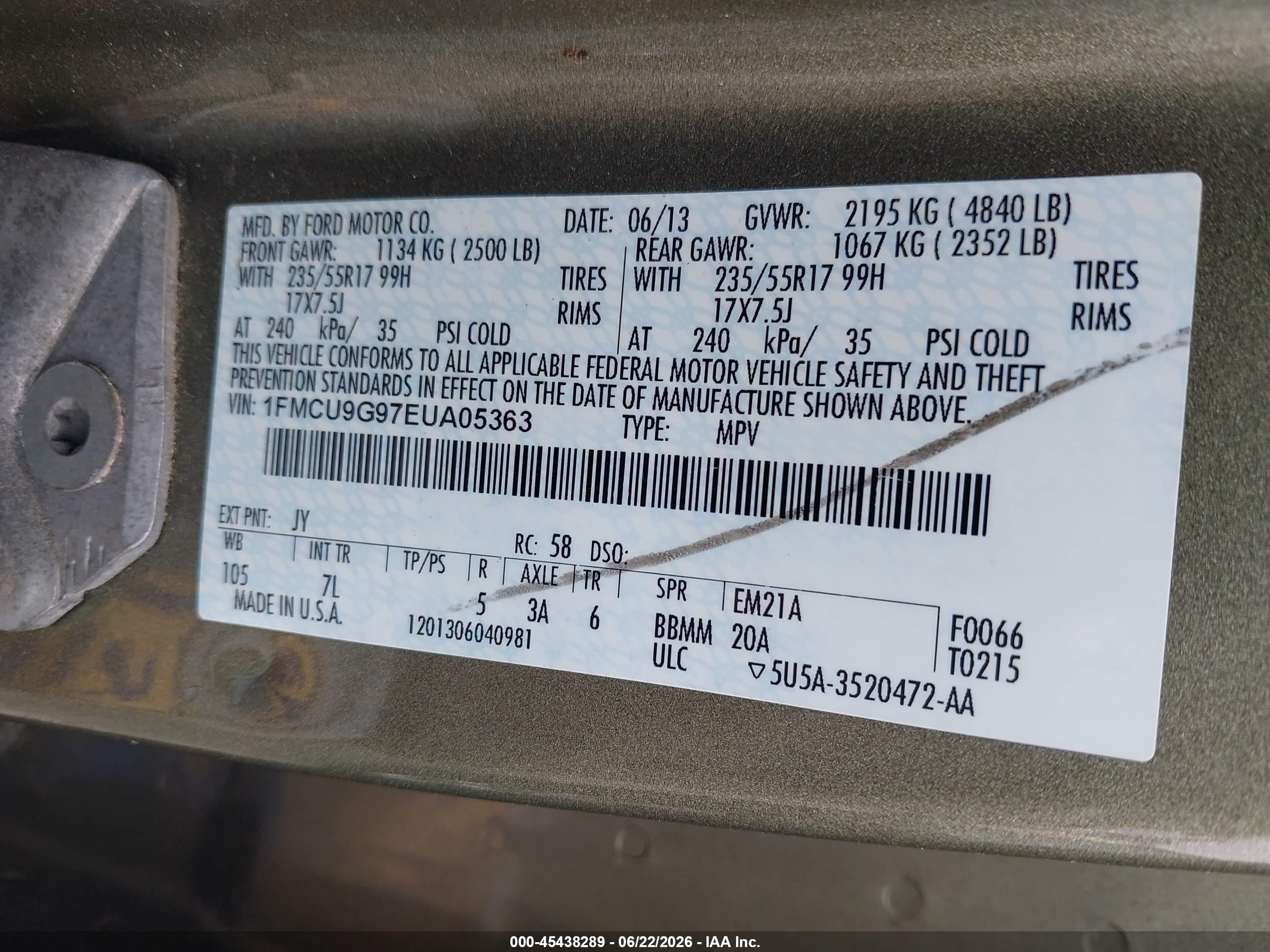 2014 Ford Escape Se Beige vin: 1FMCU9G97EUA05363