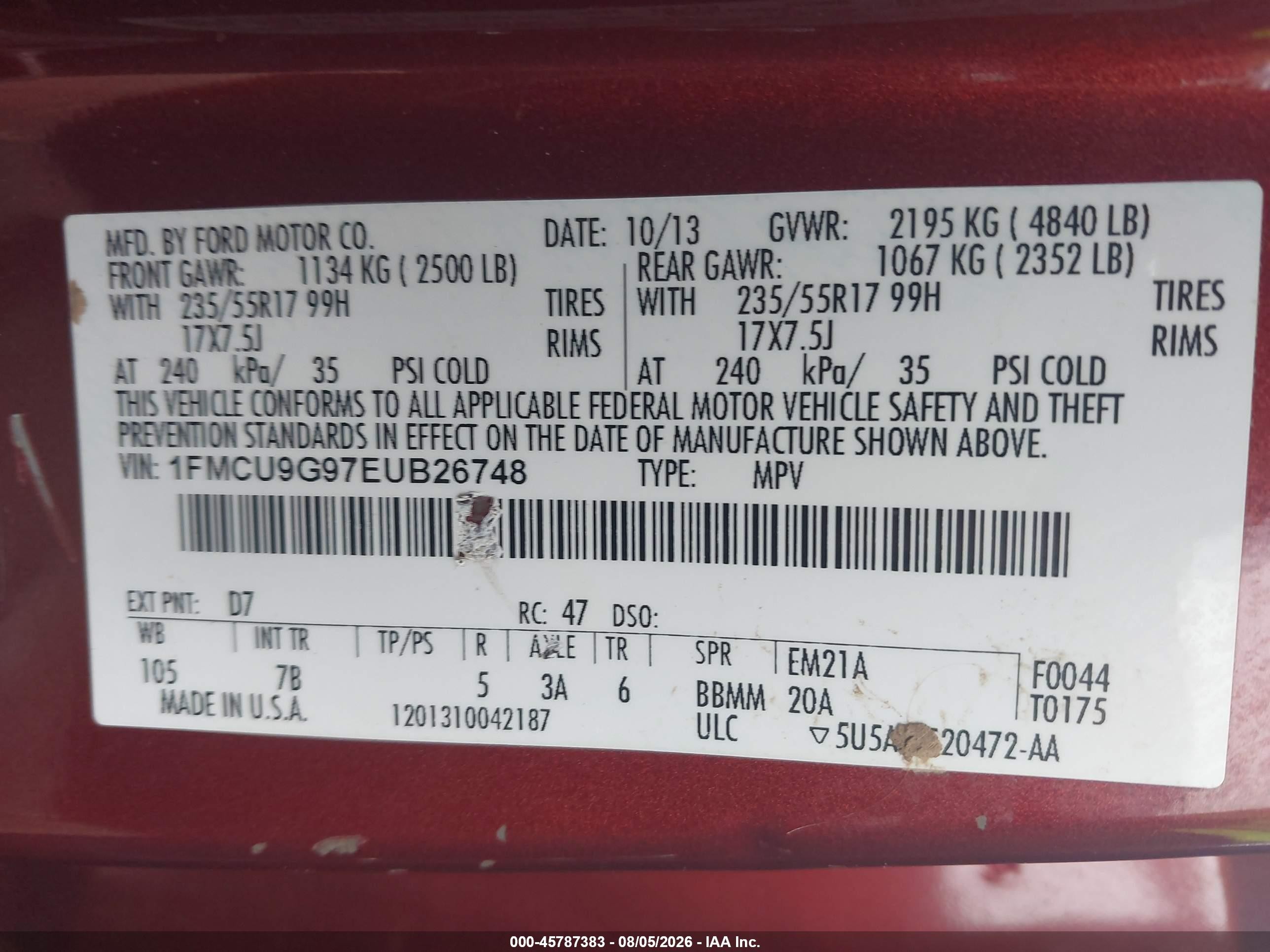 2014 Ford Escape Se Red vin: 1FMCU9G97EUB26748