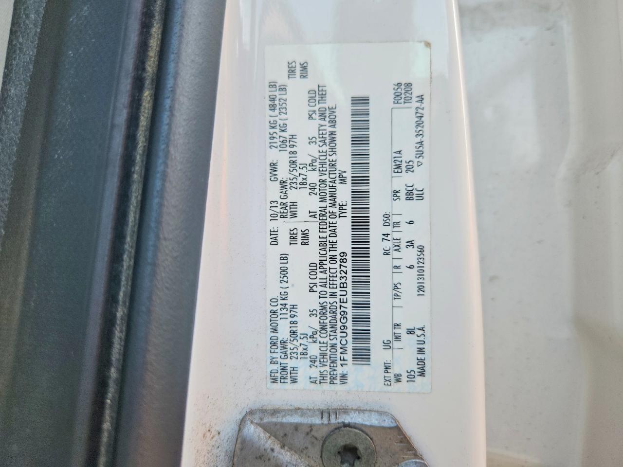 2014 Ford Escape Se White vin: 1FMCU9G97EUB32789