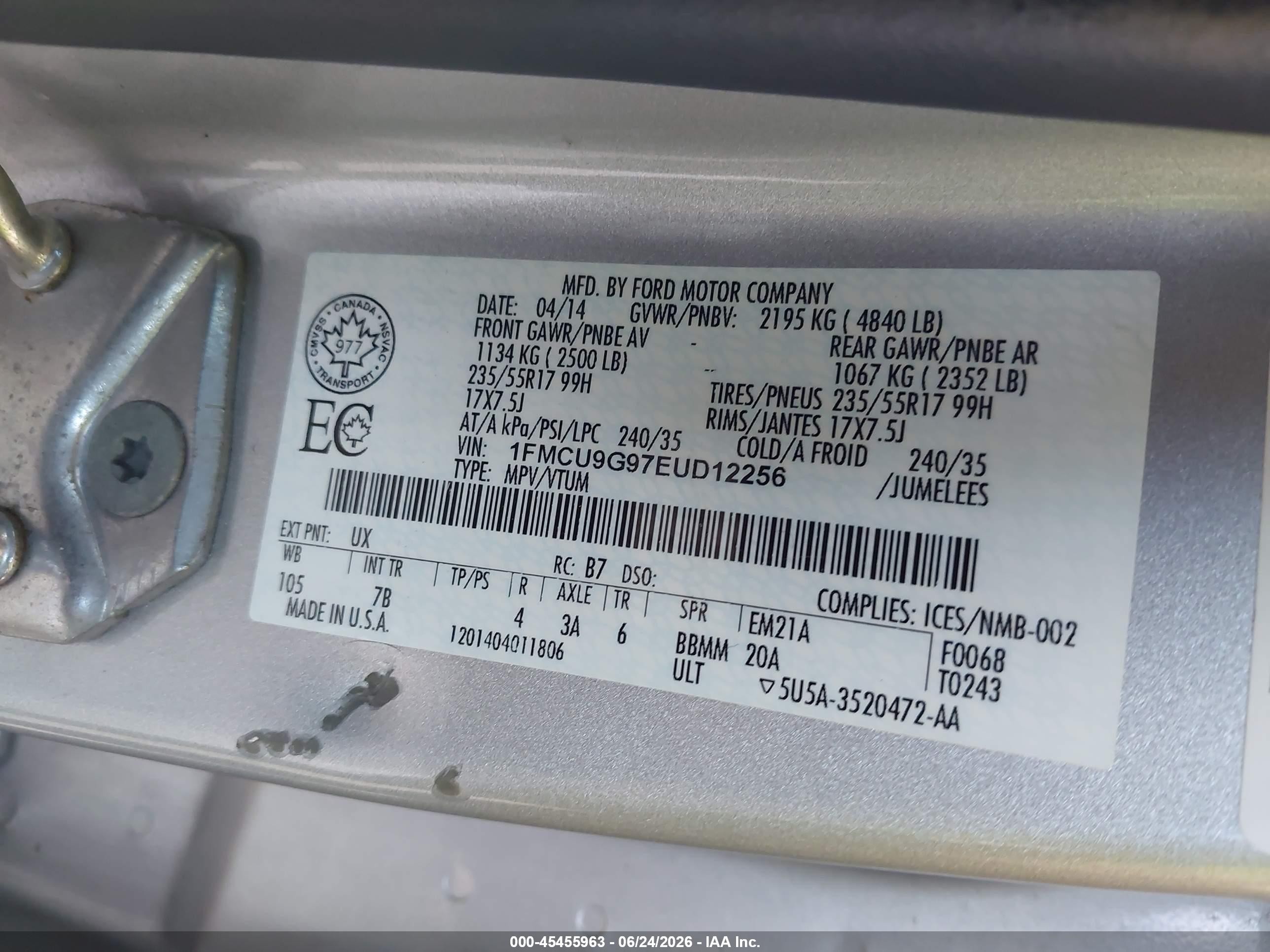 2014 Ford Escape Se Silver vin: 1FMCU9G97EUD12256