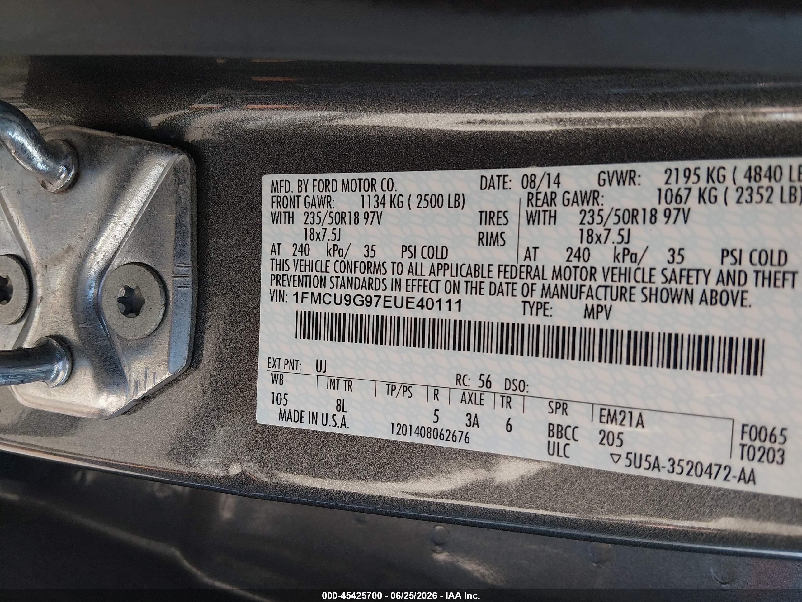 2014 Ford Escape Se Gray vin: 1FMCU9G97EUE40111