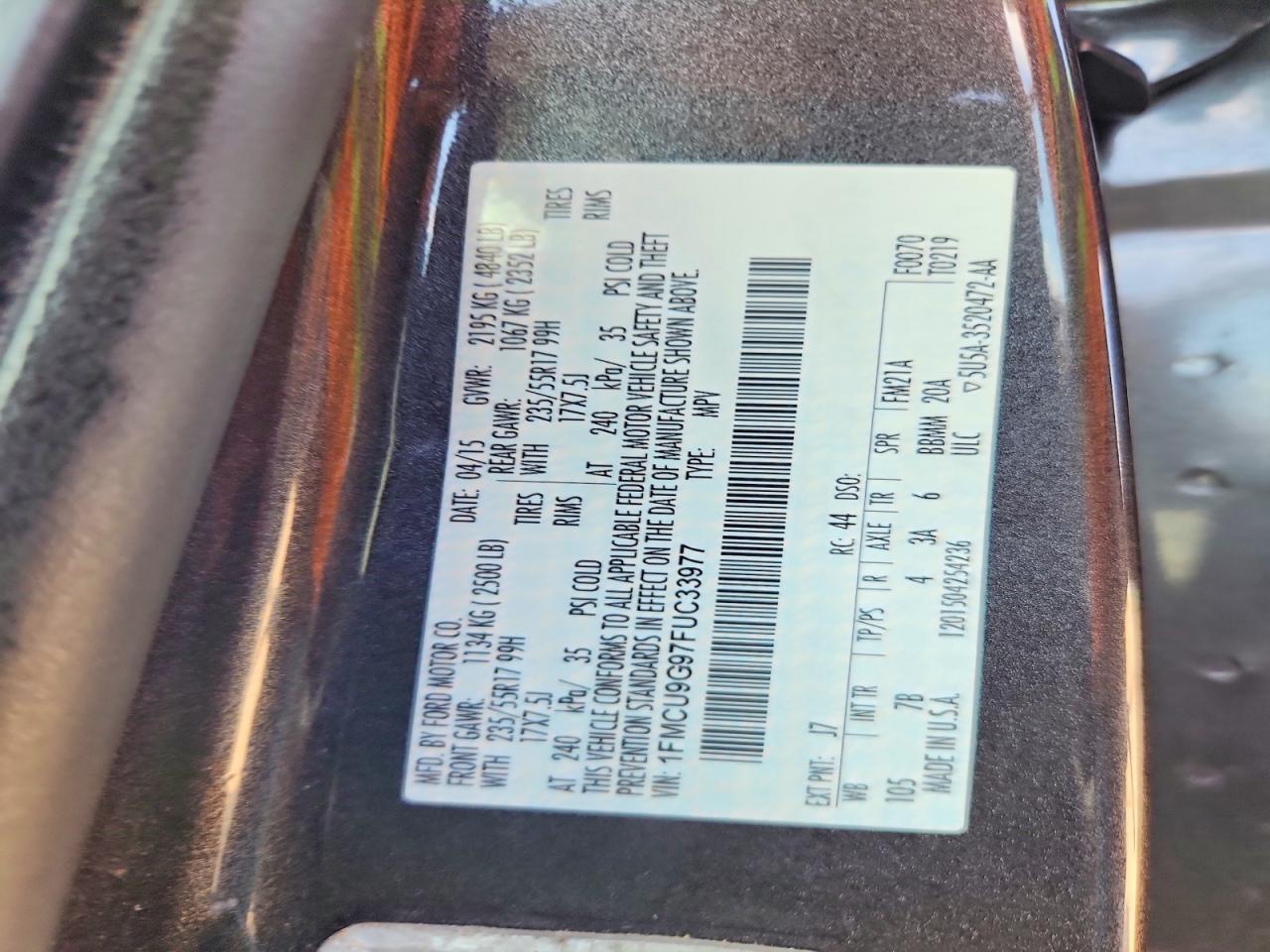 2015 Ford Escape Se Gray vin: 1FMCU9G97FUC33977