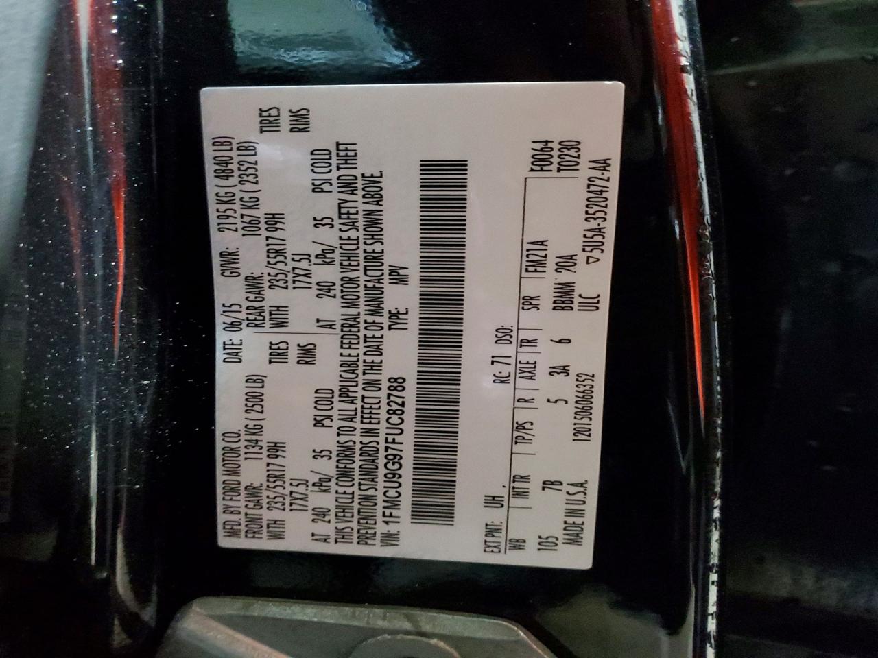 2015 Ford Escape Se Black vin: 1FMCU9G97FUC82788