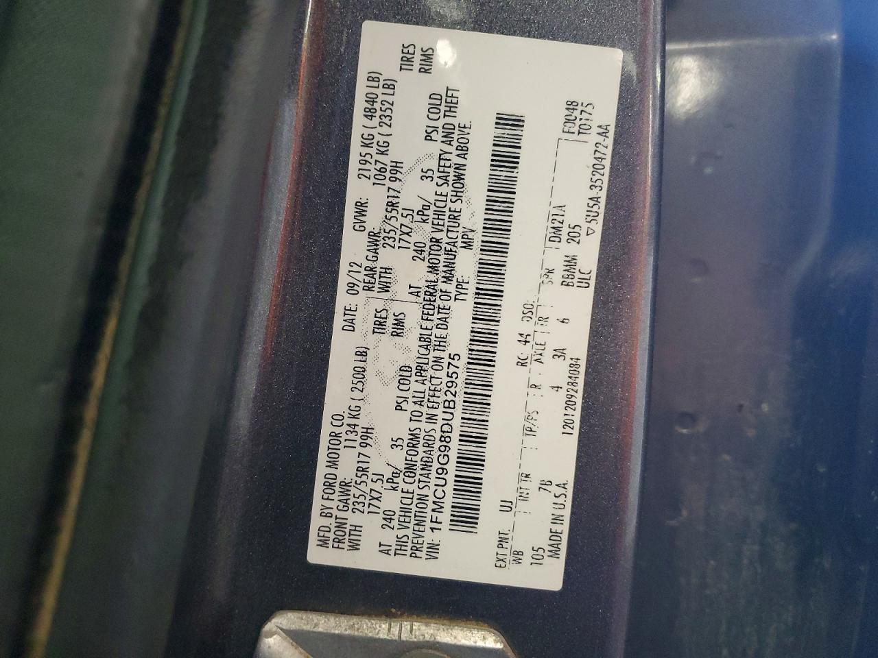 2013 Ford Escape Se Charcoal vin: 1FMCU9G98DUB29575