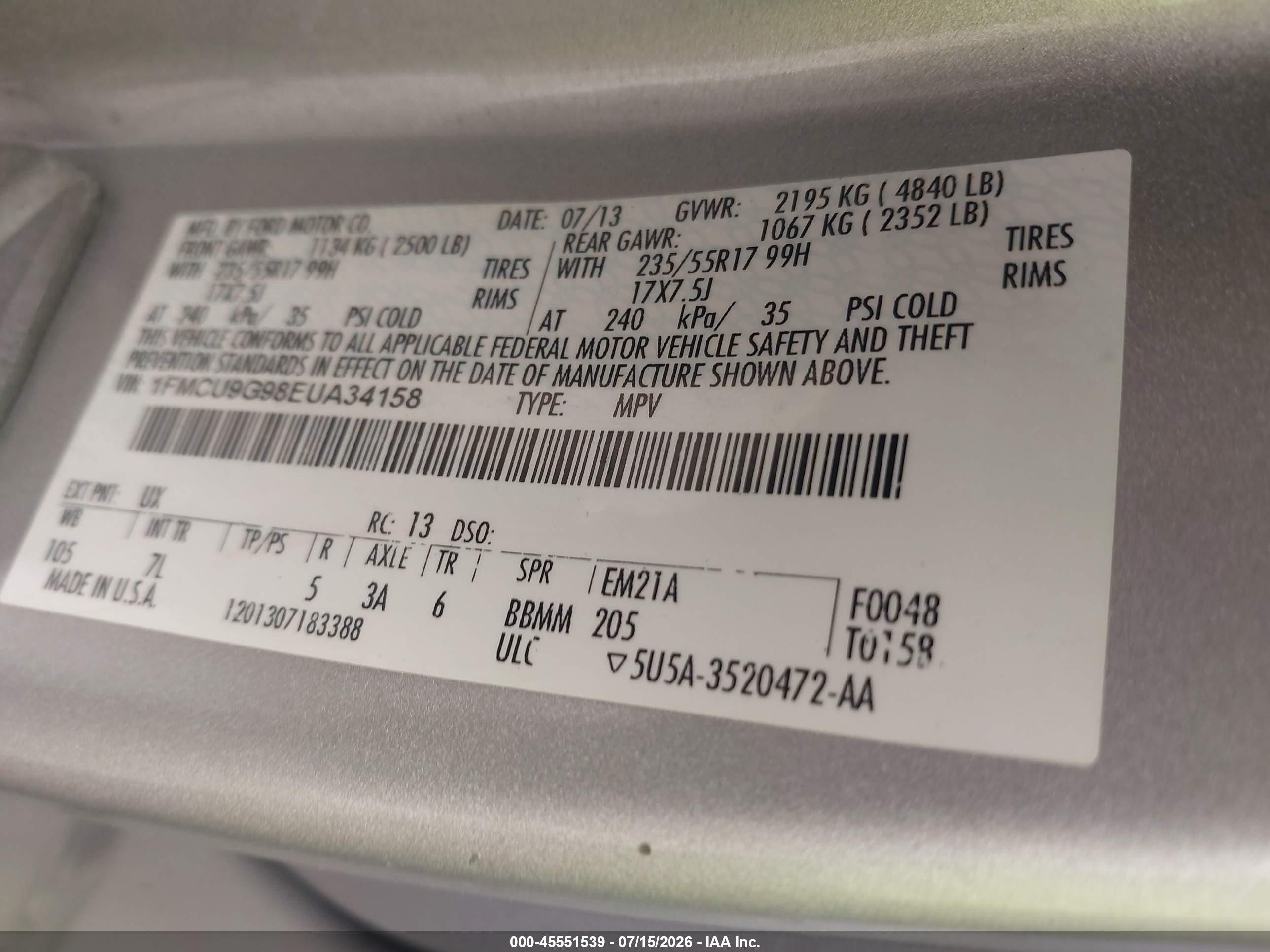 2014 Ford Escape Se Silver vin: 1FMCU9G98EUA34158