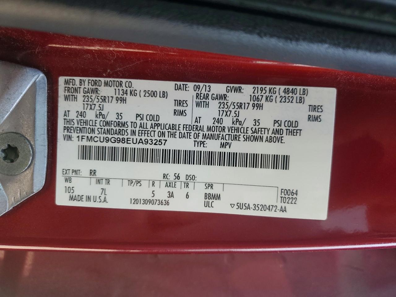 2014 Ford Escape Se Red vin: 1FMCU9G98EUA93257