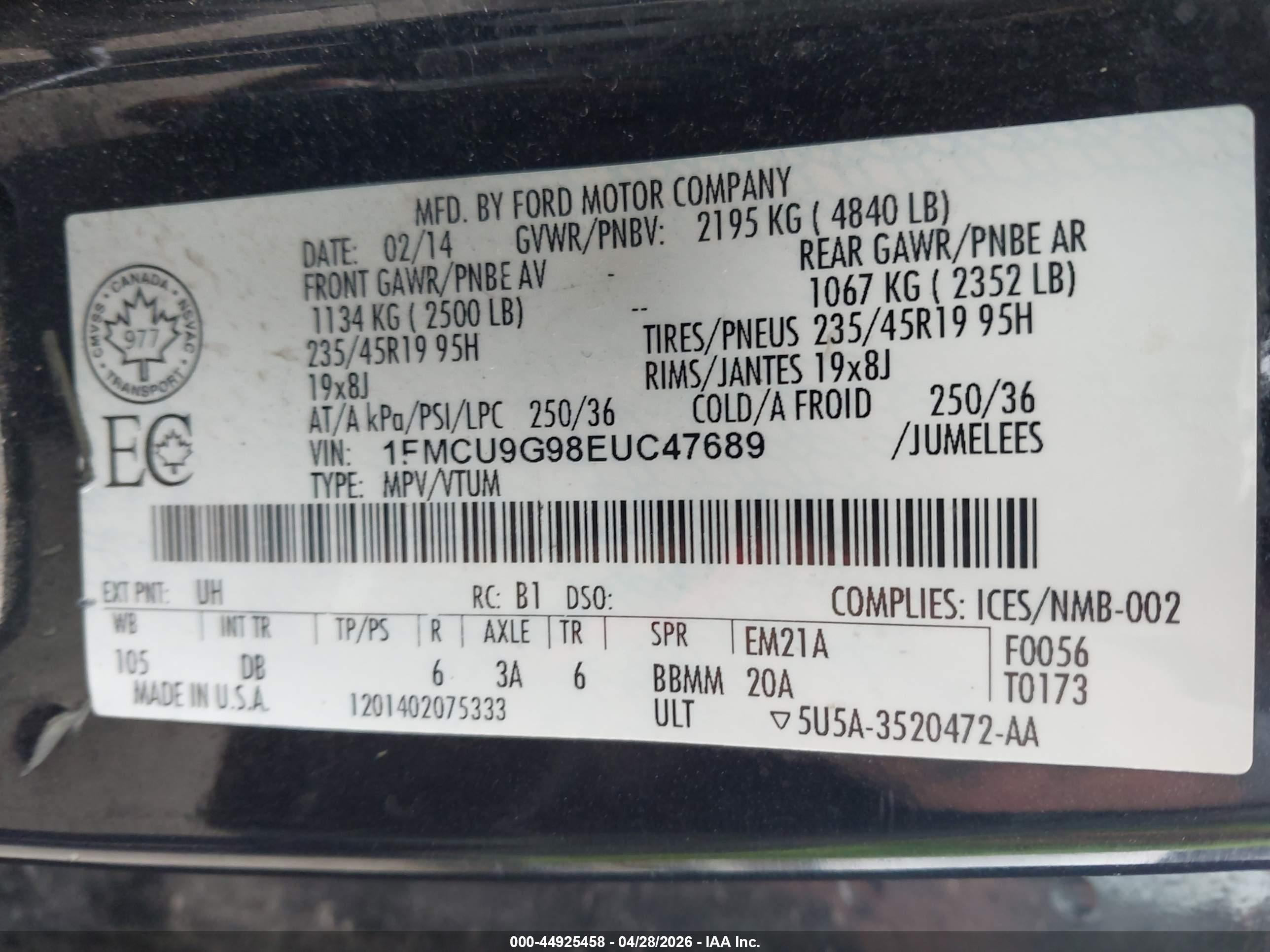 2014 Ford Escape Se Black vin: 1FMCU9G98EUC47689