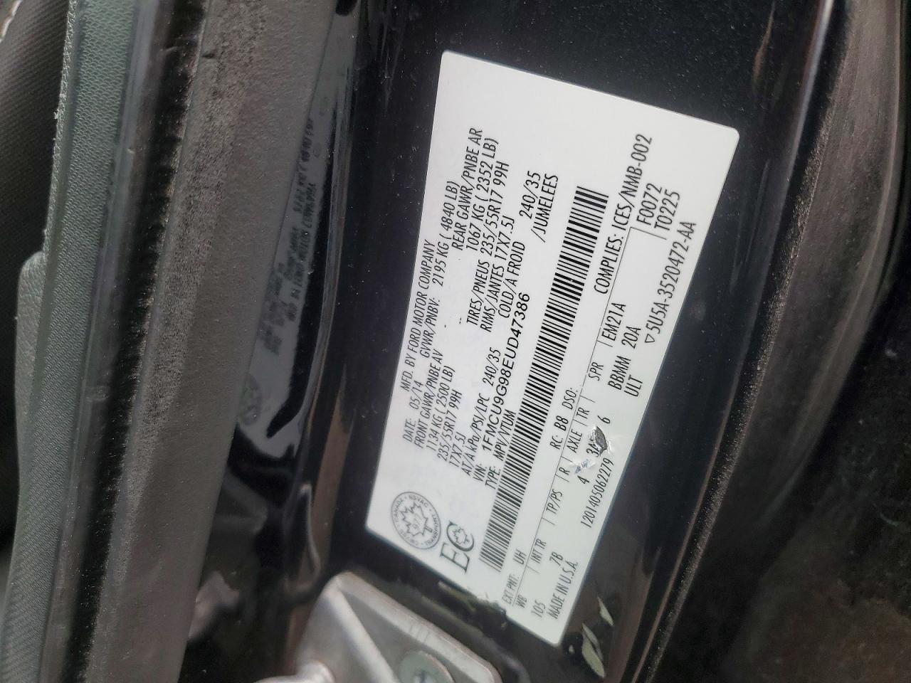 2014 Ford Escape Se Black vin: 1FMCU9G98EUD47386