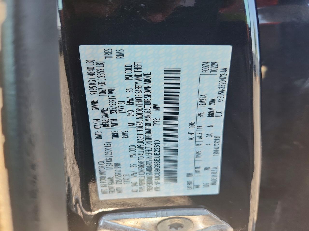 2014 Ford Escape Se Black vin: 1FMCU9G98EUE22510