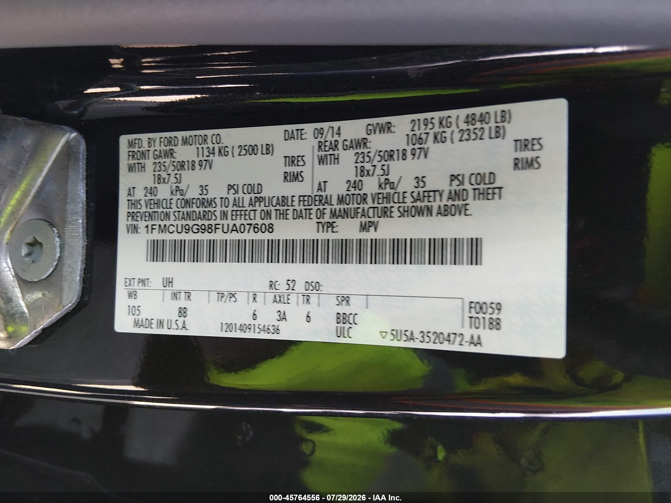 2015 Ford Escape Se Black vin: 1FMCU9G98FUA07608