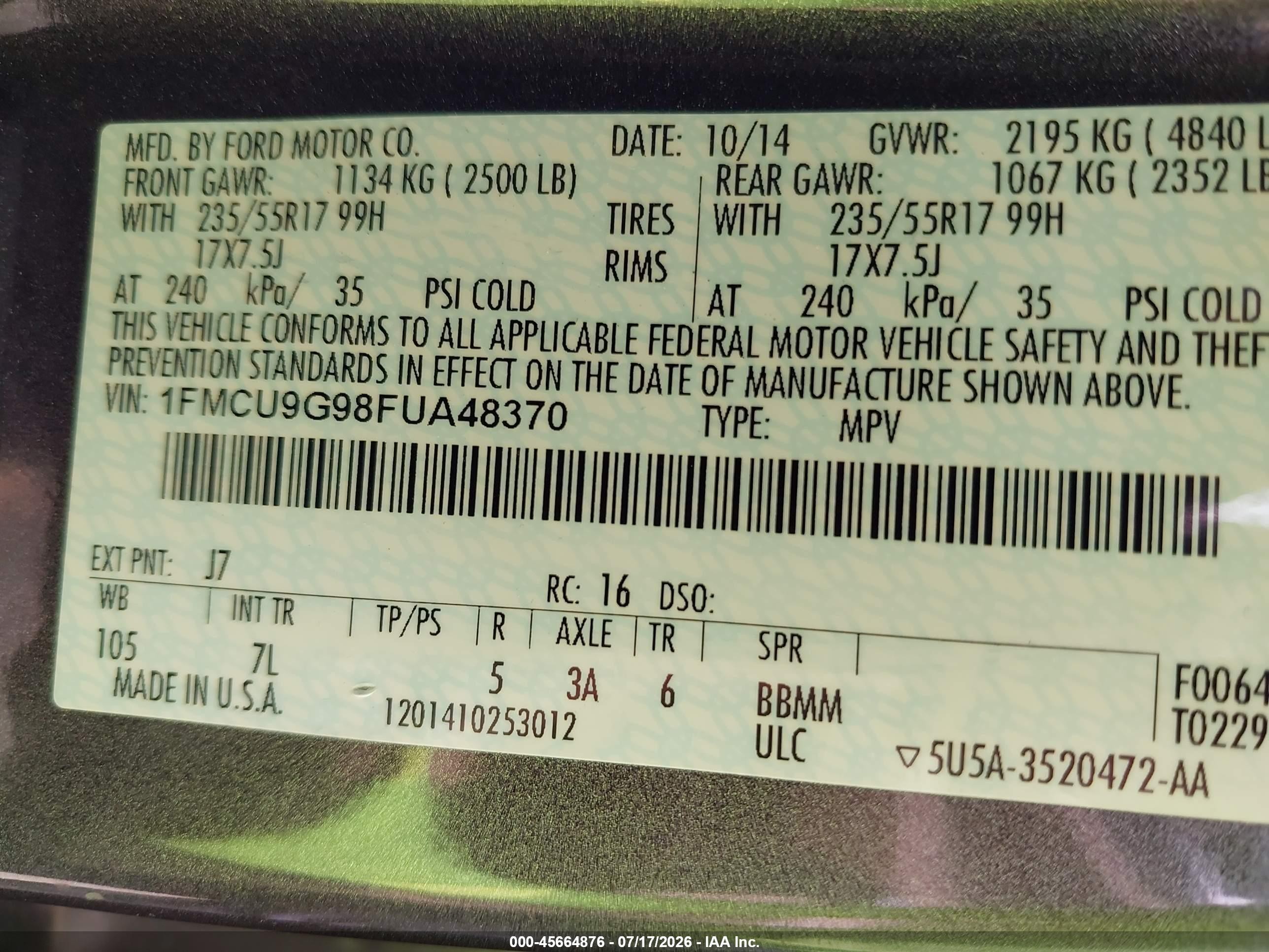 2015 Ford Escape Se Gray vin: 1FMCU9G98FUA48370
