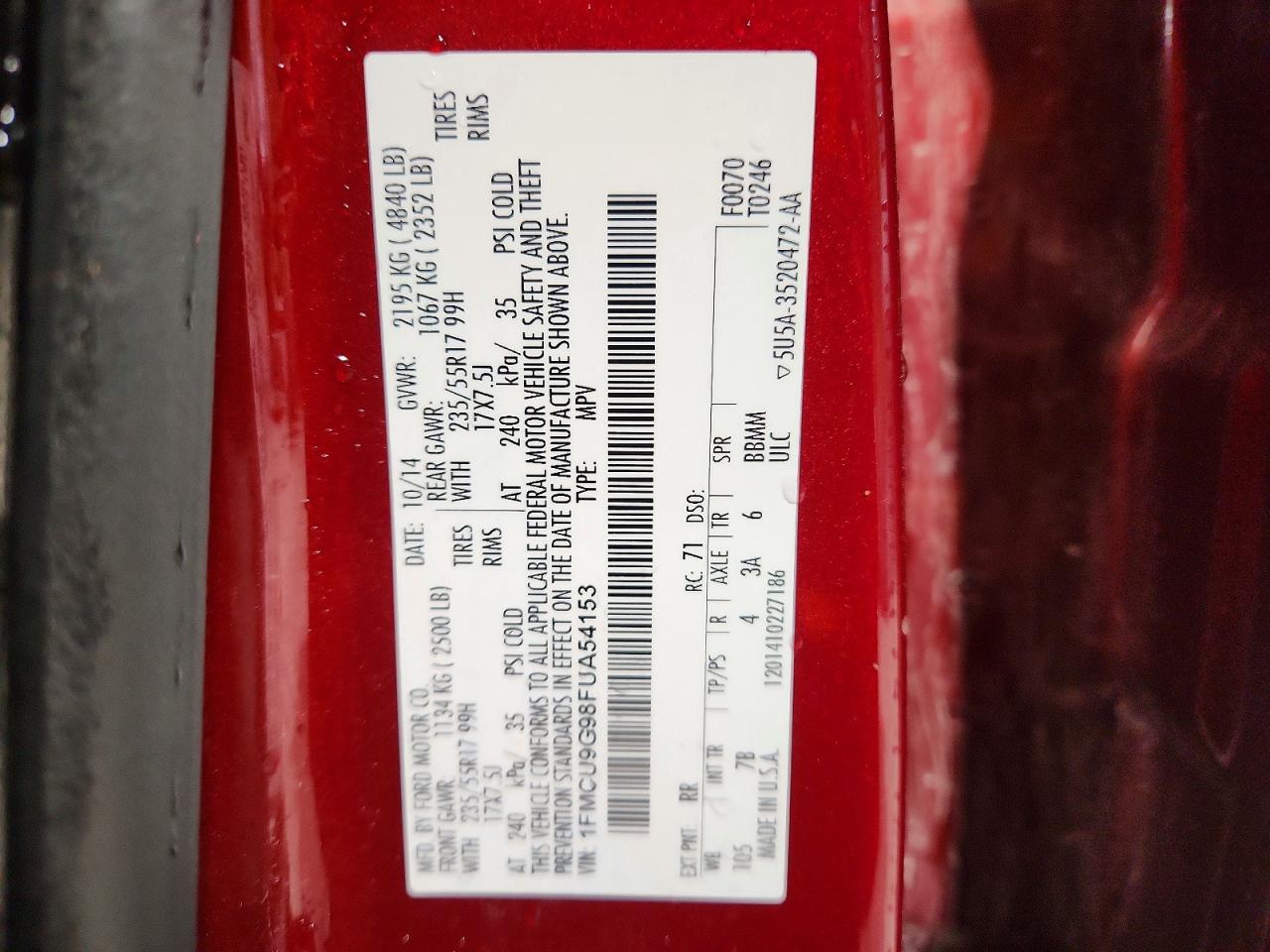 2015 Ford Escape Se Red vin: 1FMCU9G98FUA54153