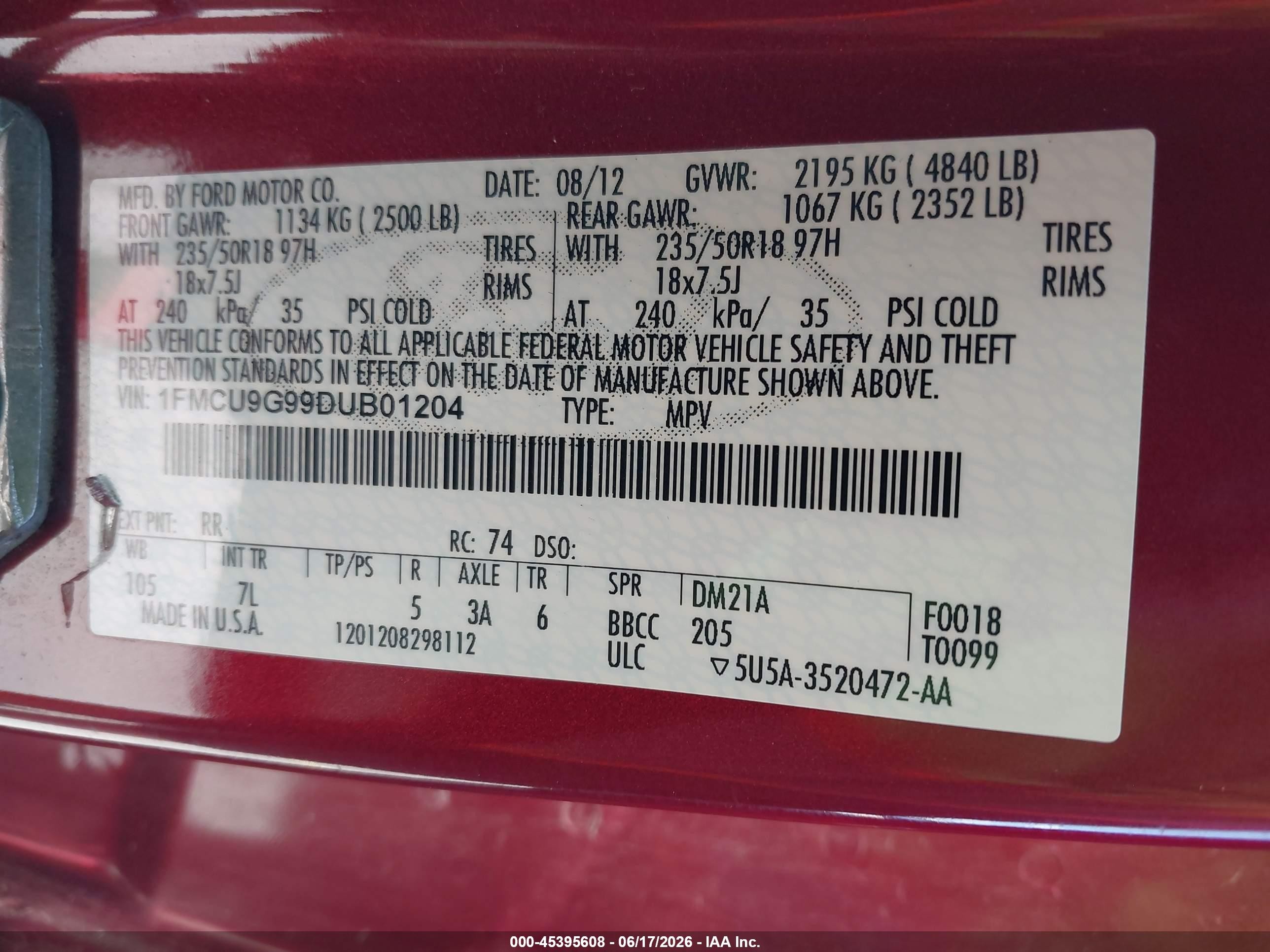 2013 Ford Escape Se Red vin: 1FMCU9G99DUB01204