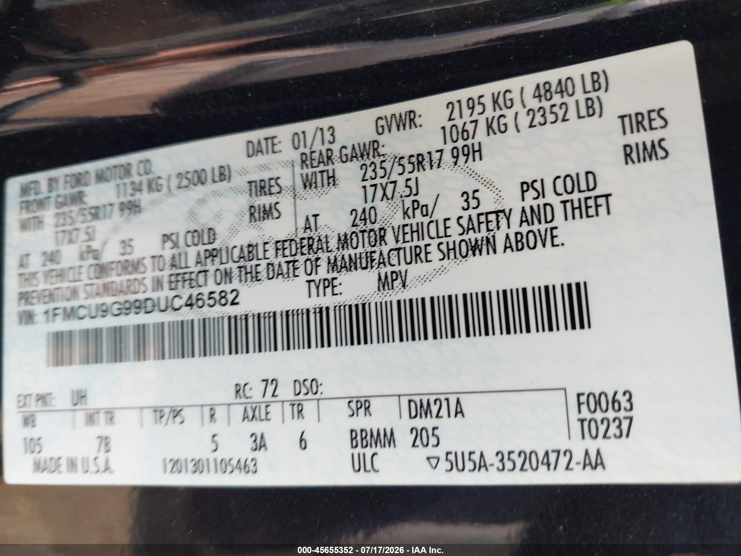 2013 Ford Escape Se Black vin: 1FMCU9G99DUC46582