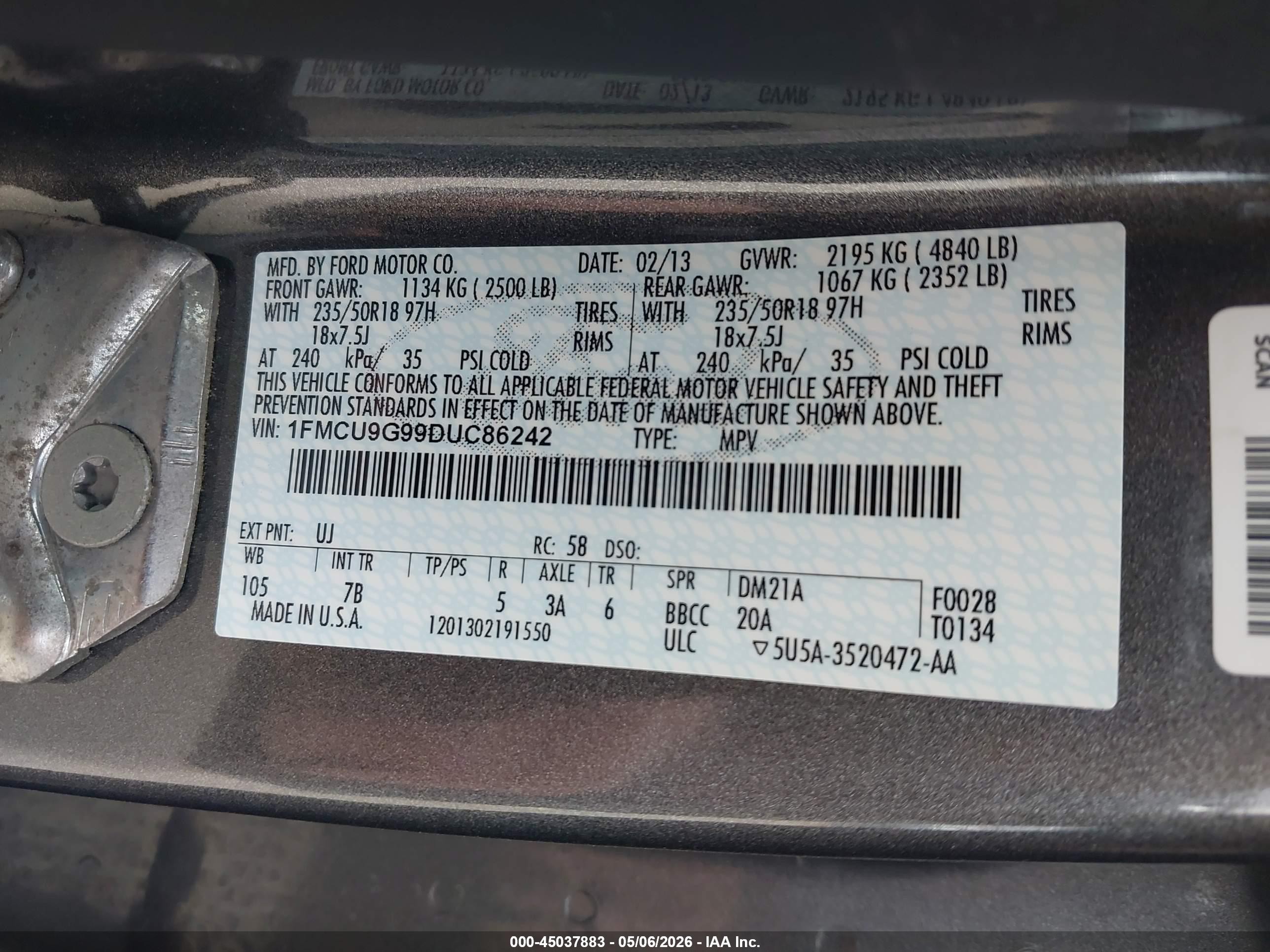 2013 Ford Escape Se Gray vin: 1FMCU9G99DUC86242