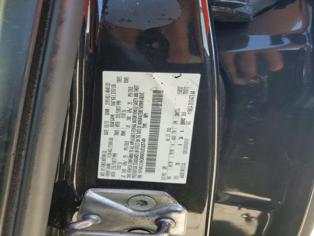 2013 Ford Escape Se Black vin: 1FMCU9G99DUD25749