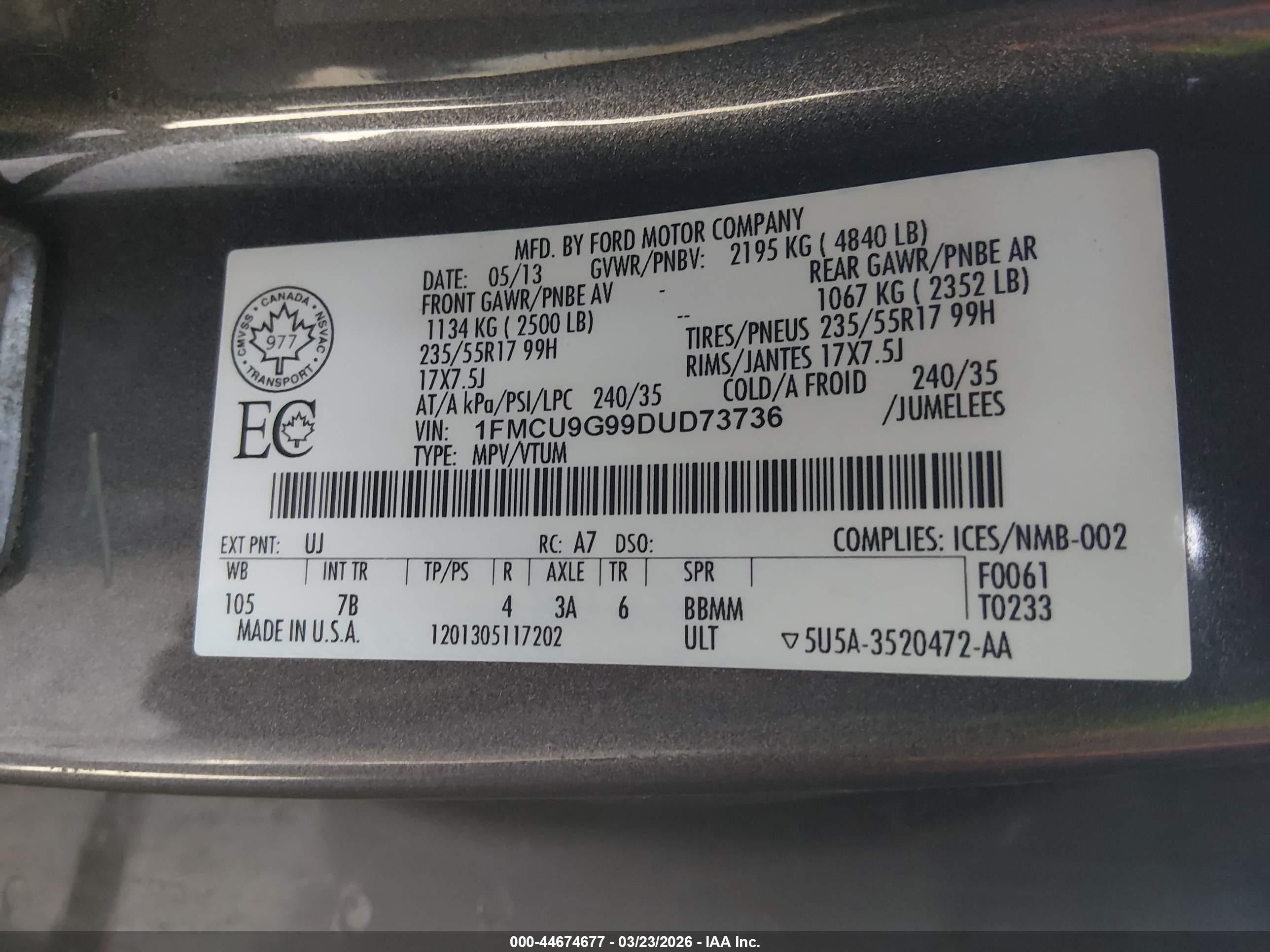 2013 Ford Escape Se Gray vin: 1FMCU9G99DUD73736
