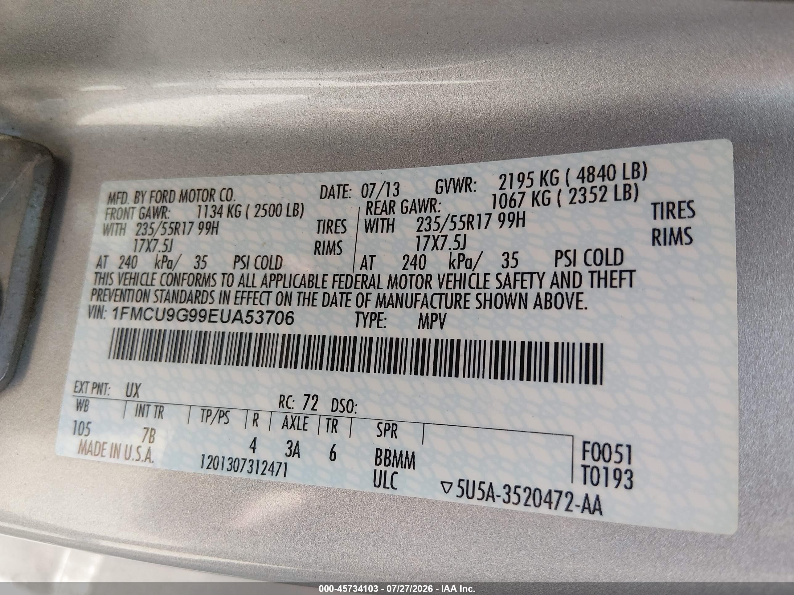 2014 Ford Escape Se Silver vin: 1FMCU9G99EUA53706