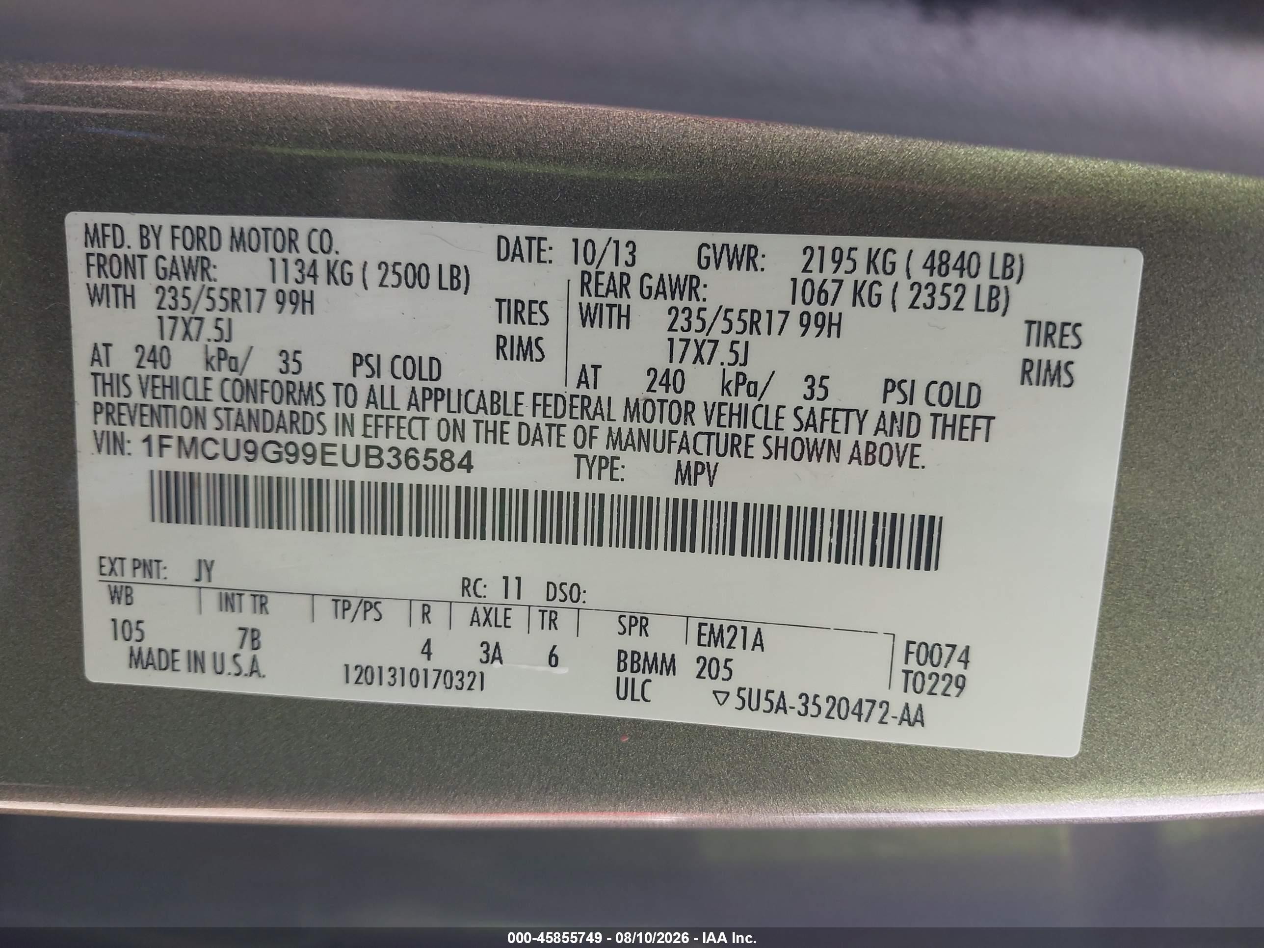 2014 Ford Escape Se Green vin: 1FMCU9G99EUB36584
