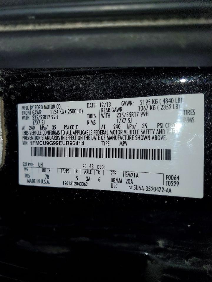 2014 Ford Escape Se Black vin: 1FMCU9G99EUB96414