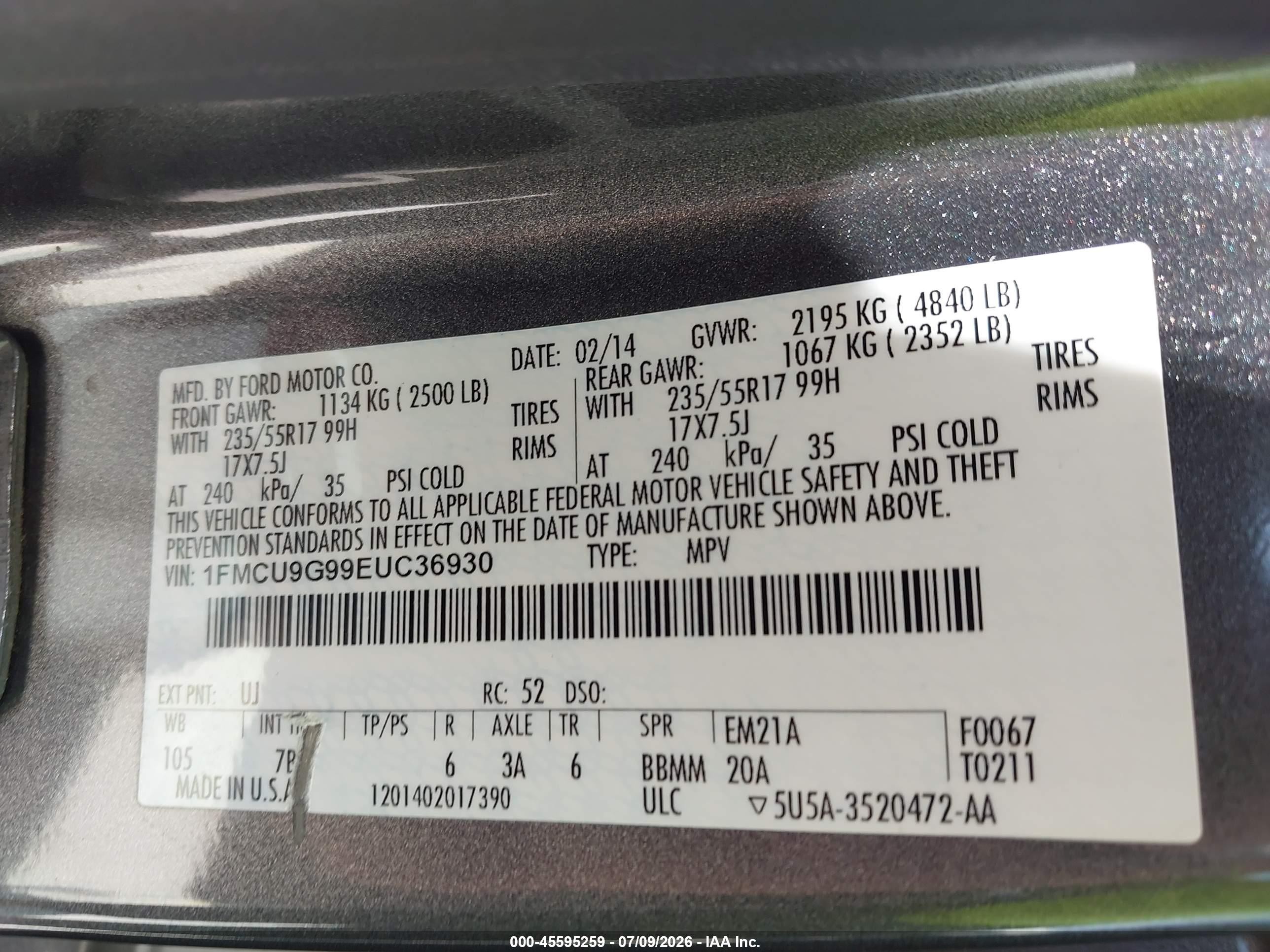 2014 Ford Escape Se Серый vin: 1FMCU9G99EUC36930
