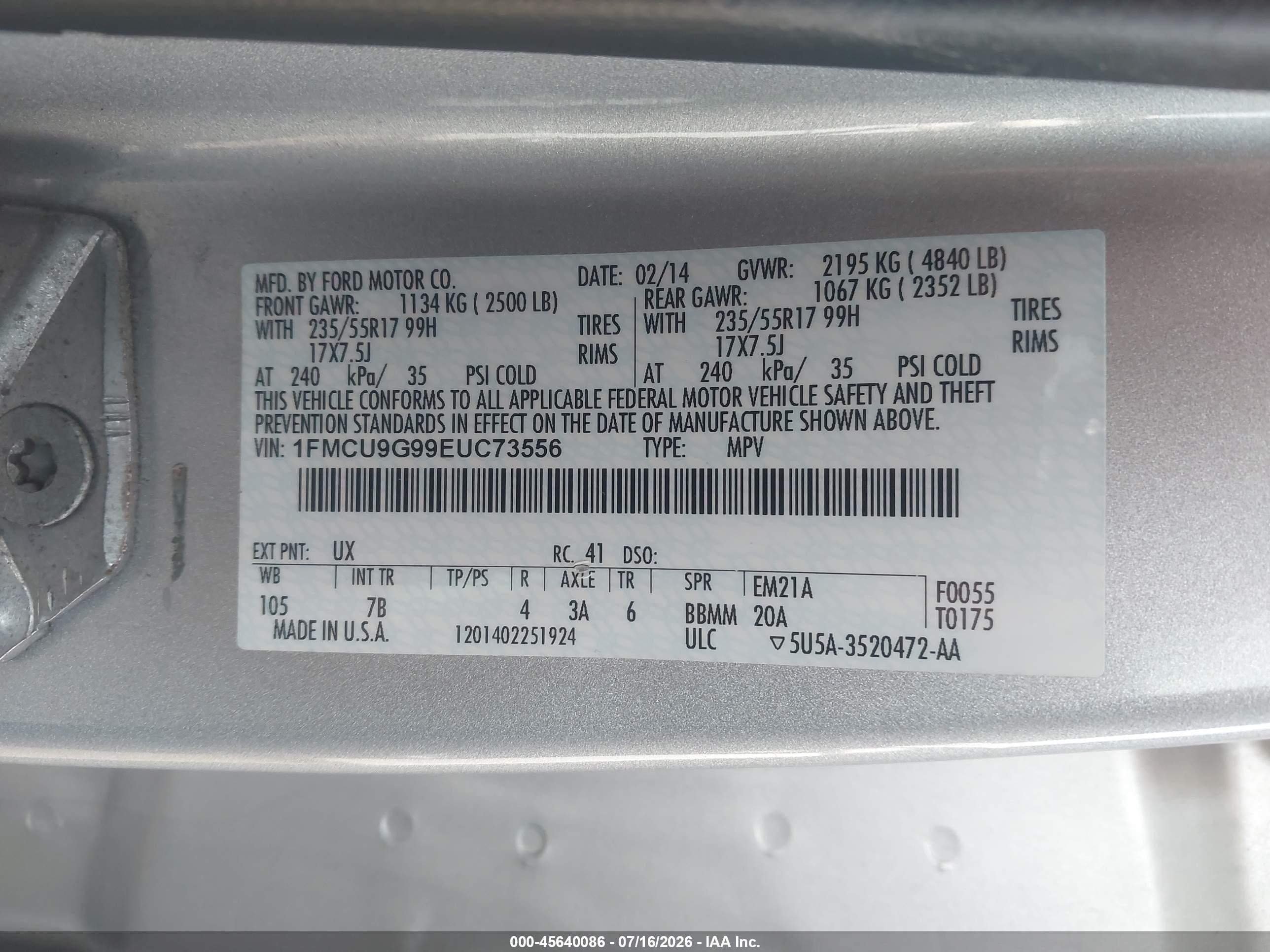2014 Ford Escape Se Серебряный vin: 1FMCU9G99EUC73556
