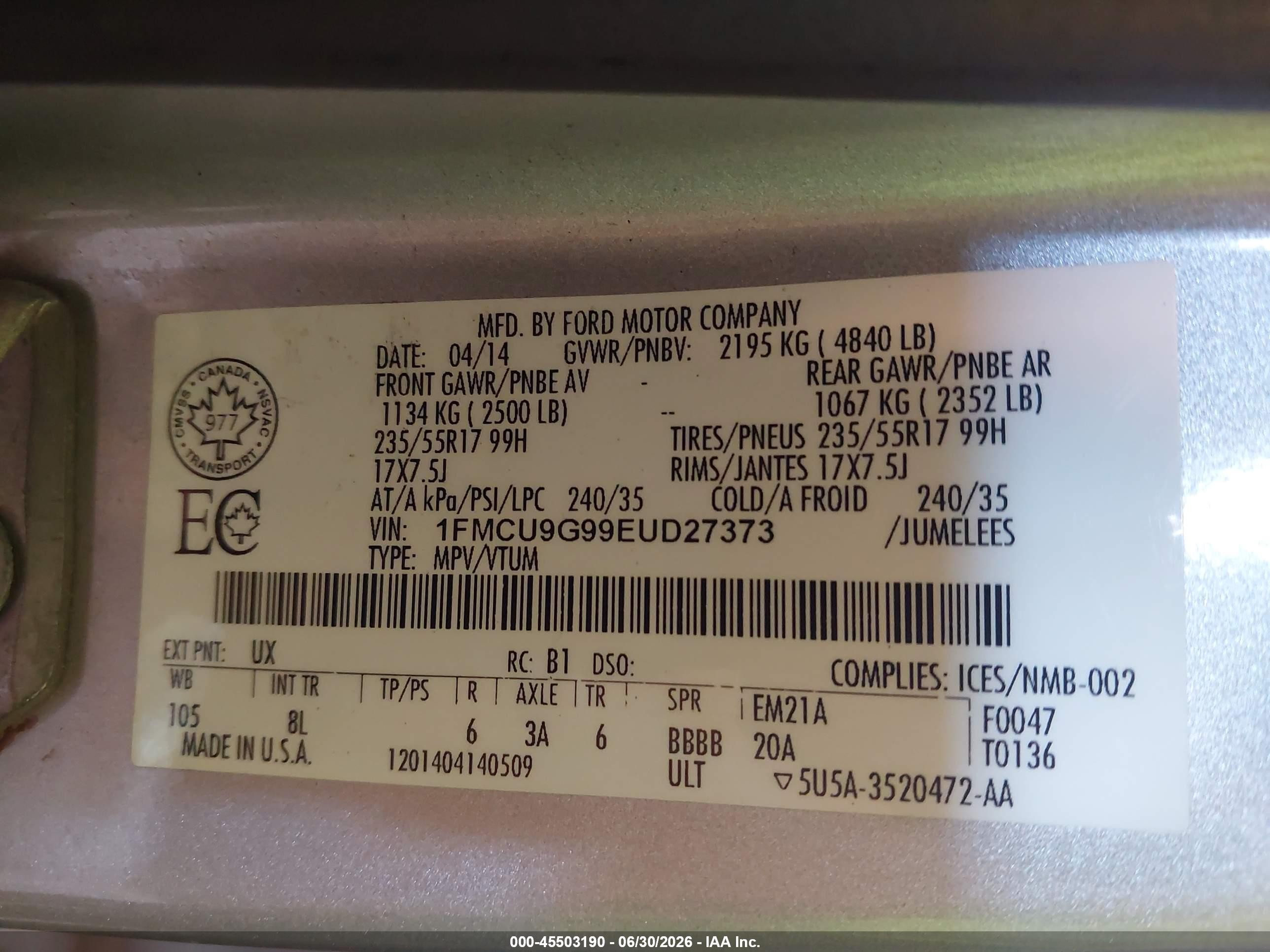 2014 Ford Escape Se Silver vin: 1FMCU9G99EUD27373