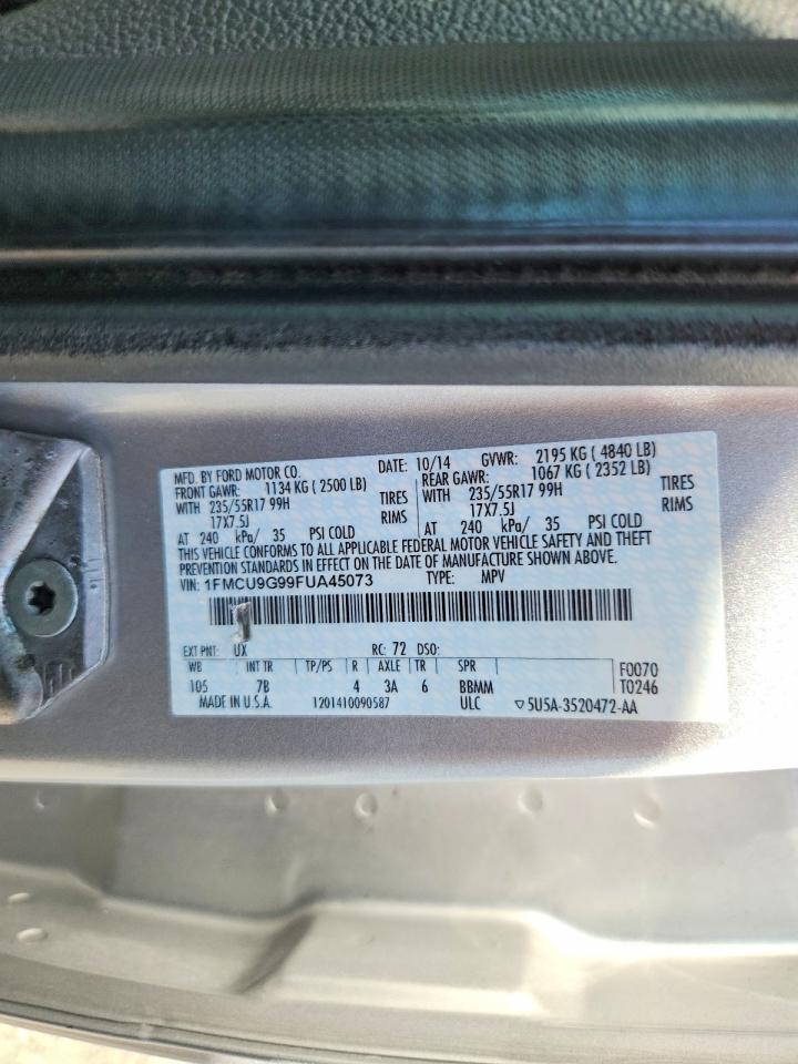2015 Ford Escape Se Silver vin: 1FMCU9G99FUA45073