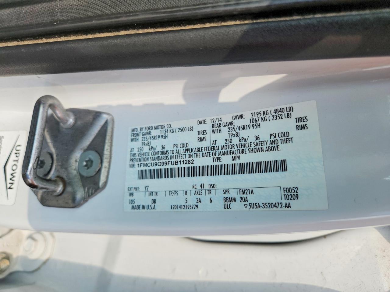 2015 Ford Escape Se White vin: 1FMCU9G99FUB11282