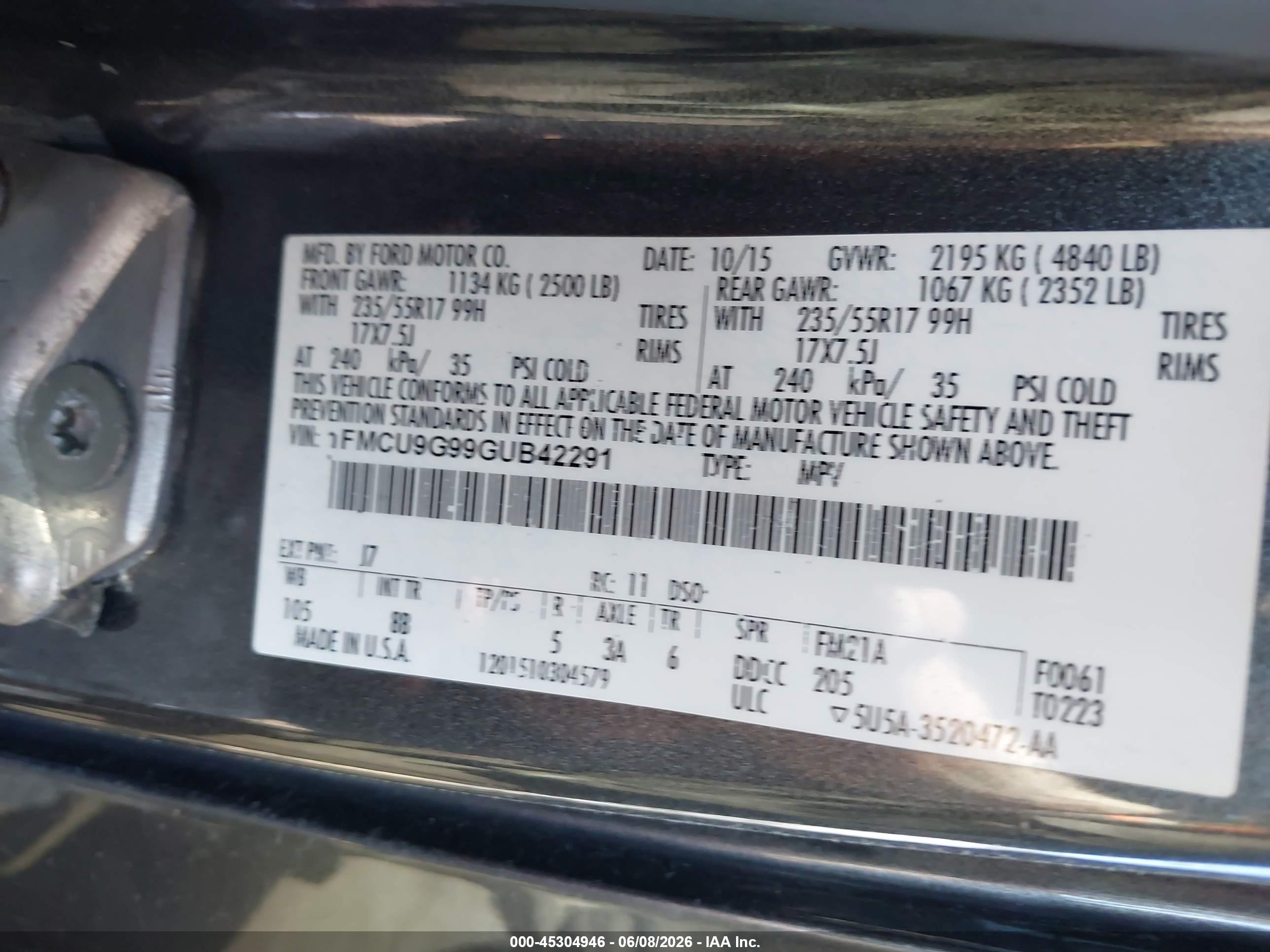 2016 Ford Escape Se Серый vin: 1FMCU9G99GUB42291