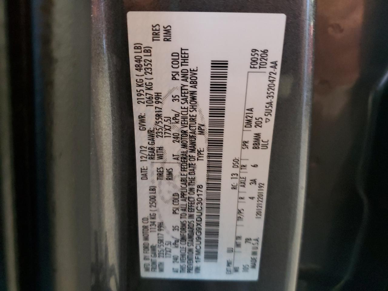 2013 Ford Escape Se Серый vin: 1FMCU9G9XDUC30178