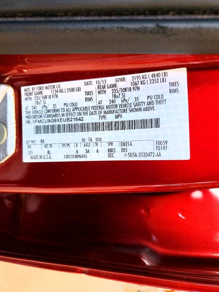 2014 Ford Escape Se Red vin: 1FMCU9G9XEUB21642