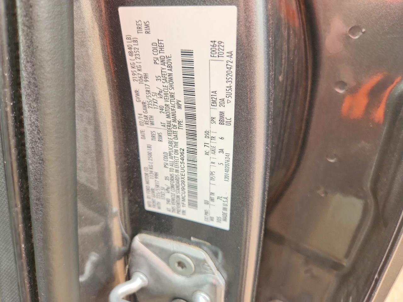 2014 Ford Escape Se Угольный vin: 1FMCU9G9XEUC54062