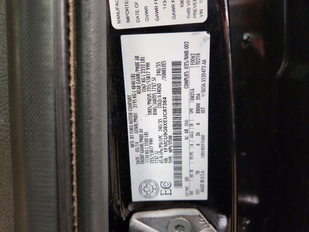 2014 Ford Escape Se Black vin: 1FMCU9G9XEUC87384