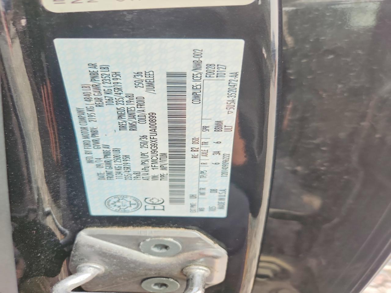 2015 Ford Escape Se Burn vin: 1FMCU9G9XFUA00899