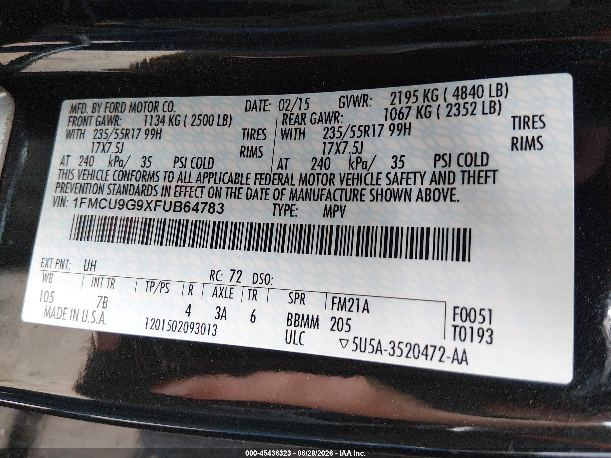 2015 Ford Escape Se Черный vin: 1FMCU9G9XFUB64783