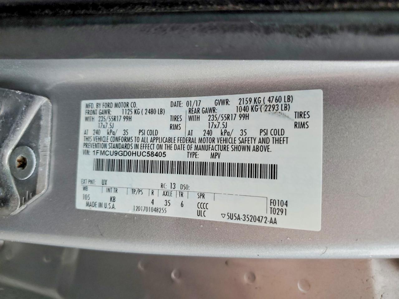 2017 Ford Escape Se Silver vin: 1FMCU9GD0HUC58405